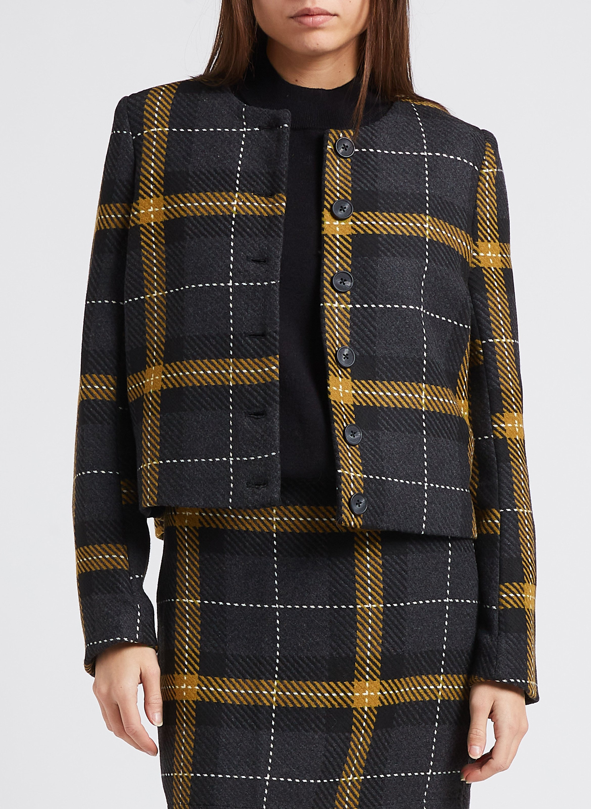 Karierte Kurzjacke mit Rundhalskragen VILA Schwarz