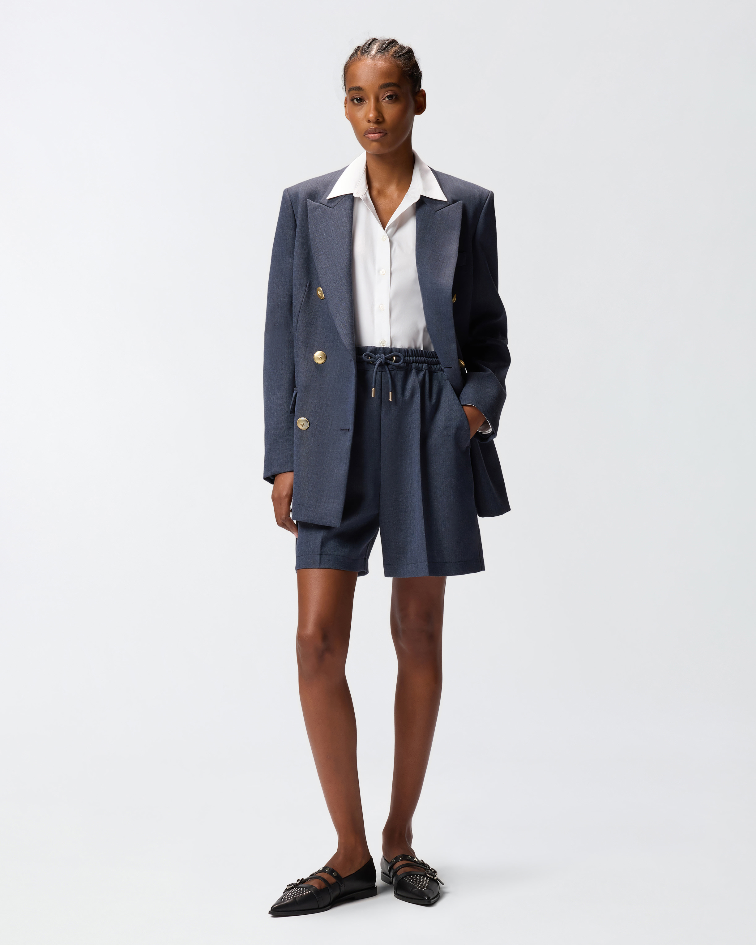 Textured wool shorts PINKO Blue