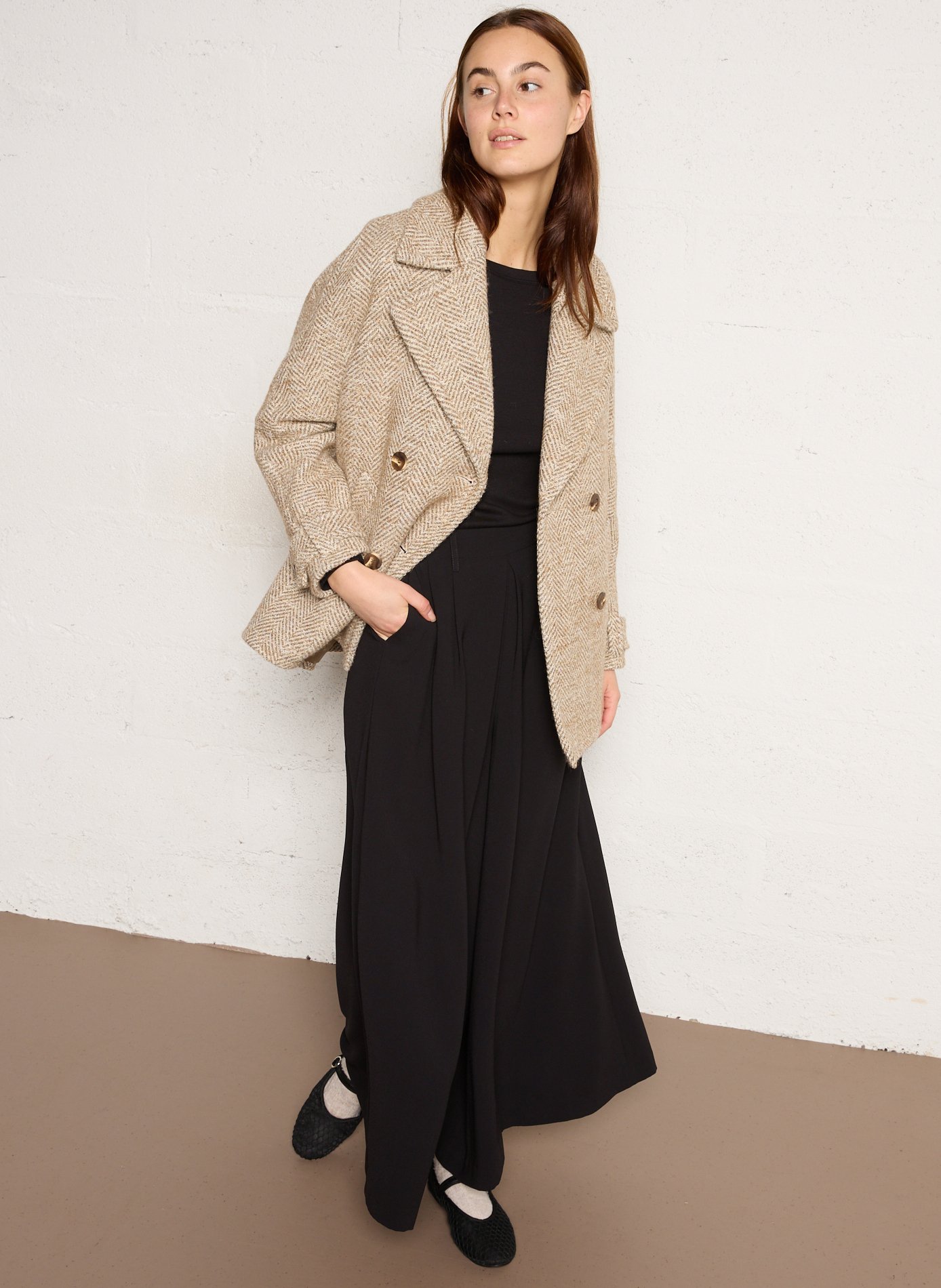 Wool blend tailored collar coat MAISON 123 Beige