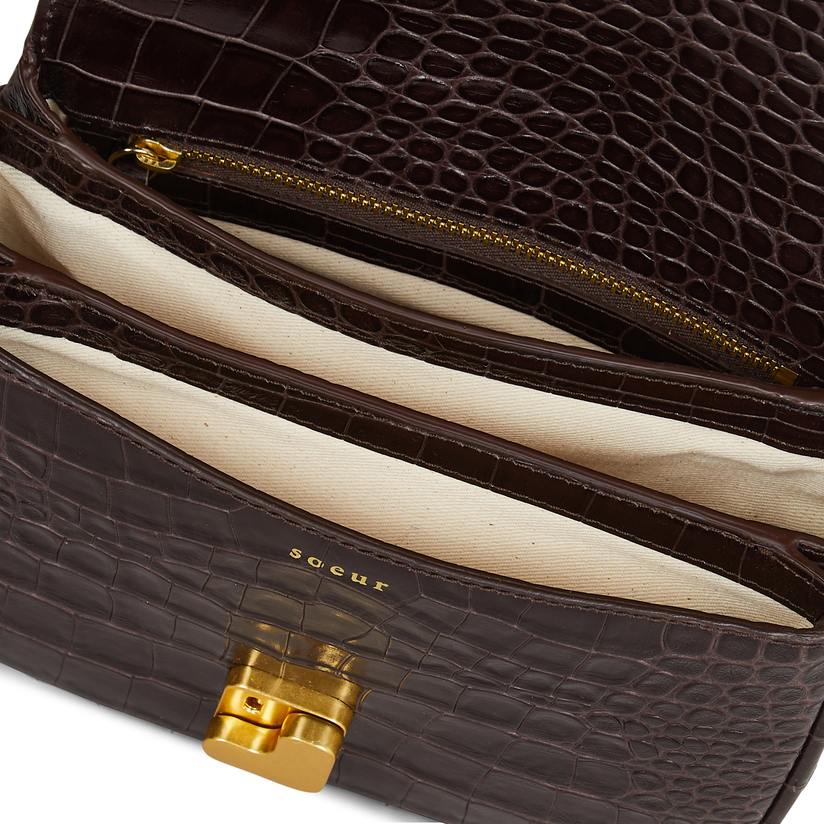 Sac bandoulière en cuir embossé croco SOEUR Marron