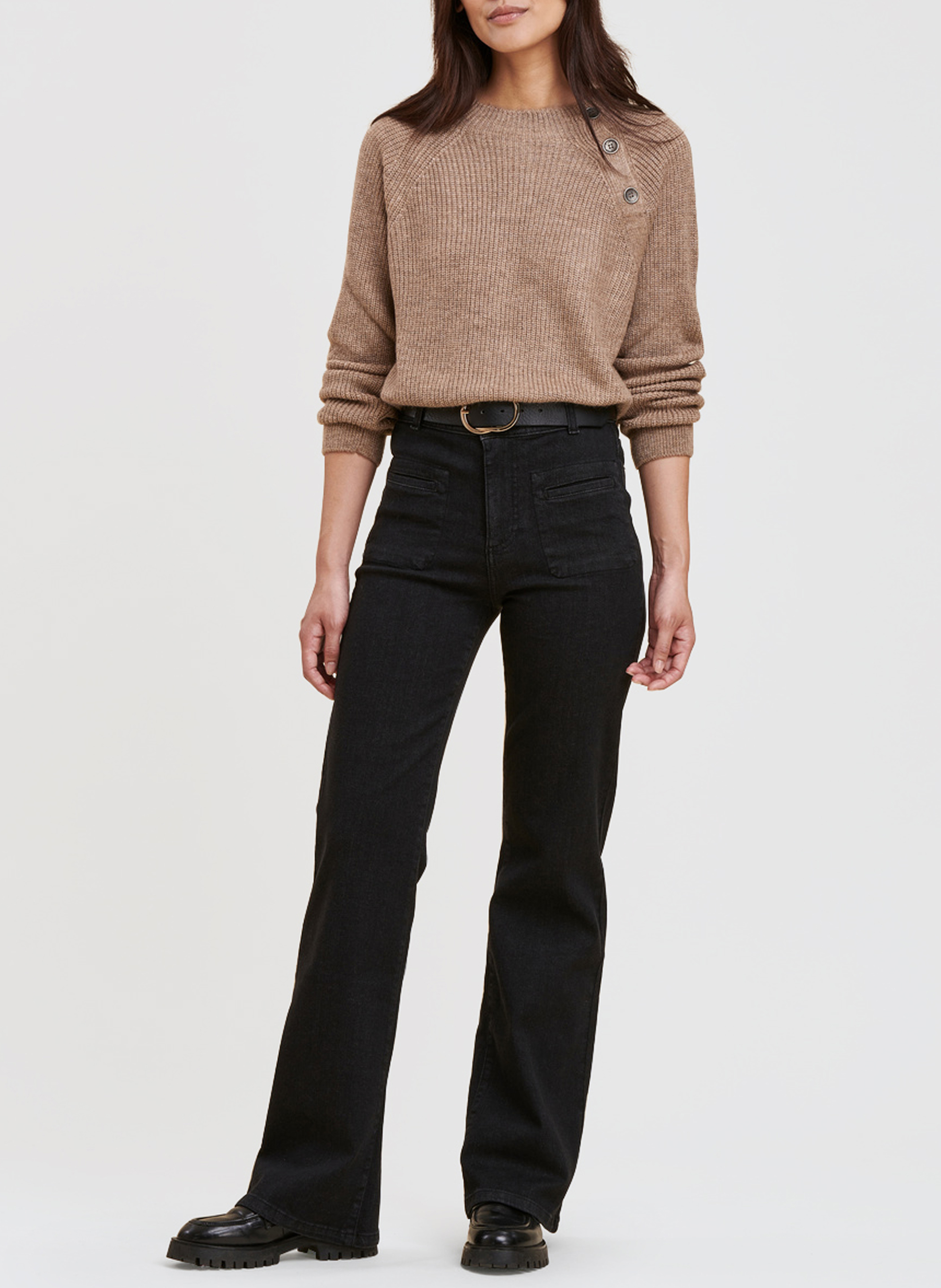 Jean bootcut taille haute en coton biologique mélangé LA FEE MARABOUTEE Noir