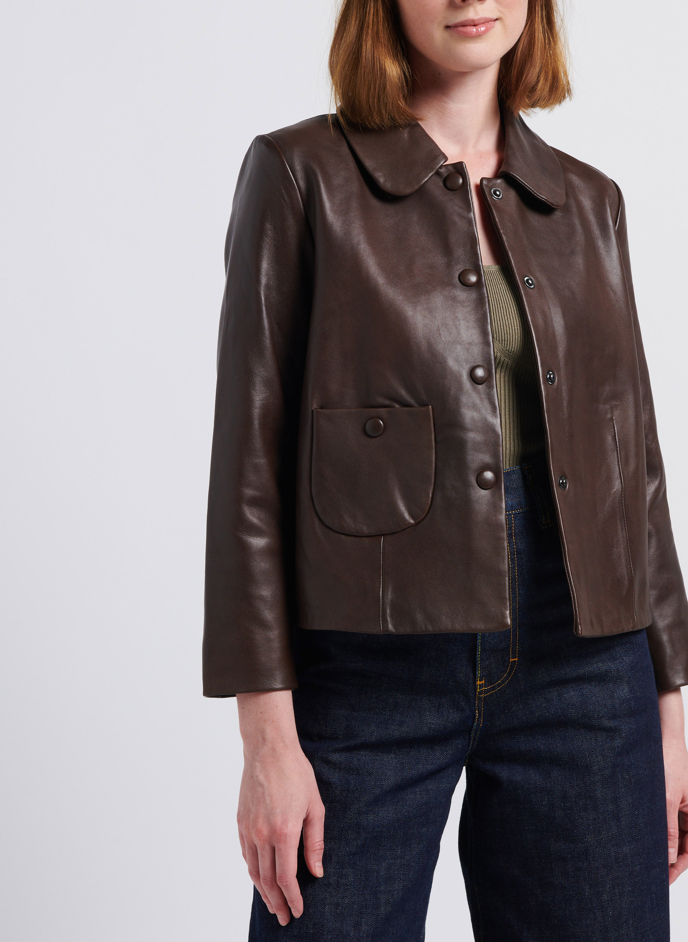 Veste col claudine en cuir  BA&SH Marron