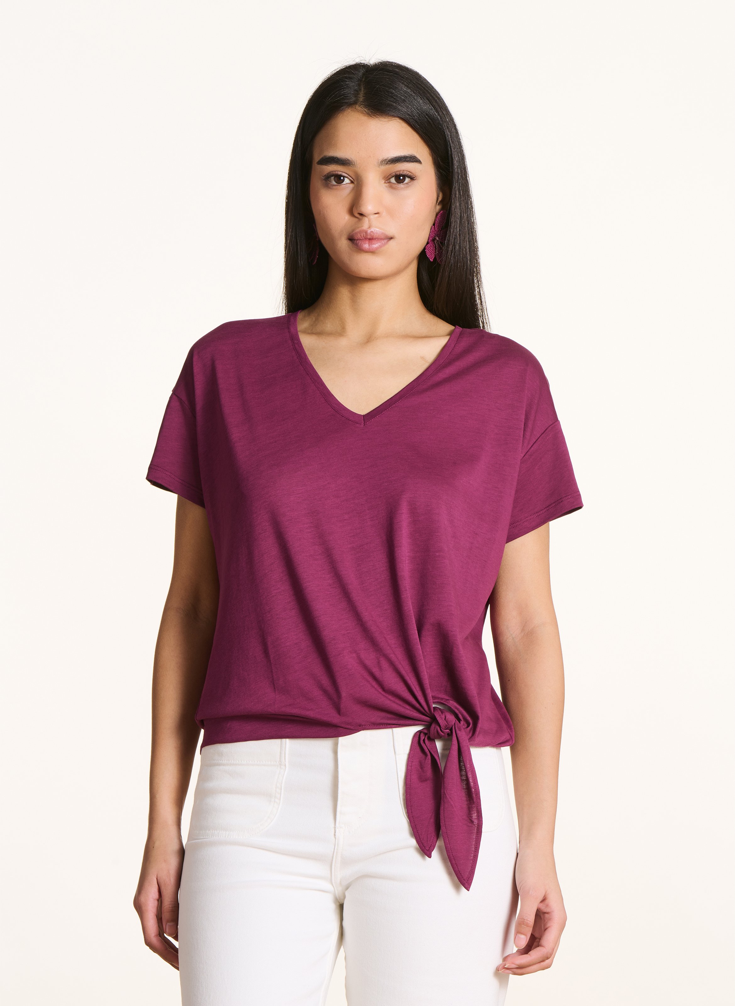 Tee-shirt oversize col V LA FEE MARABOUTEE Violet