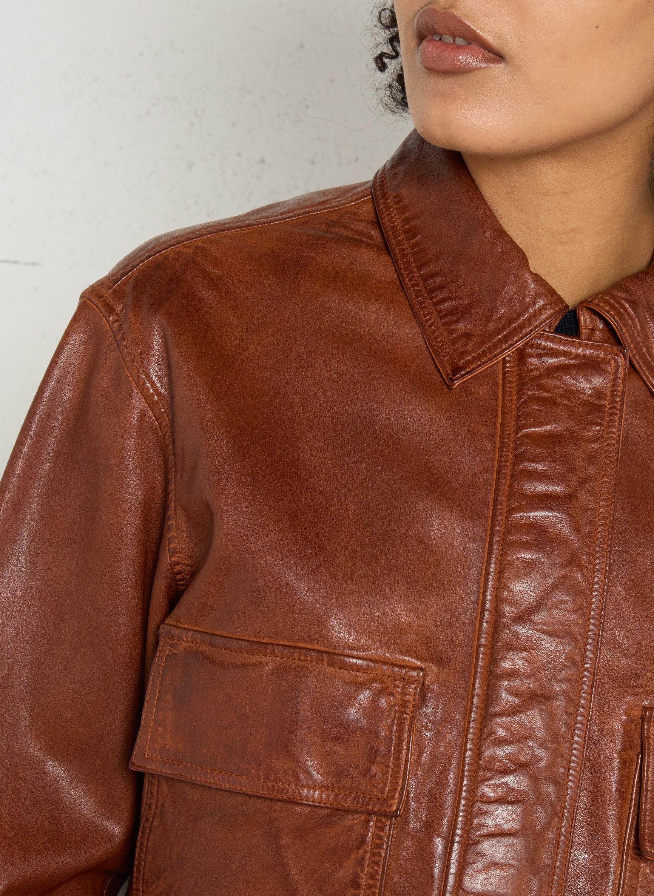 Lambskin leather jacket with classic collar MAISON 123 Beige