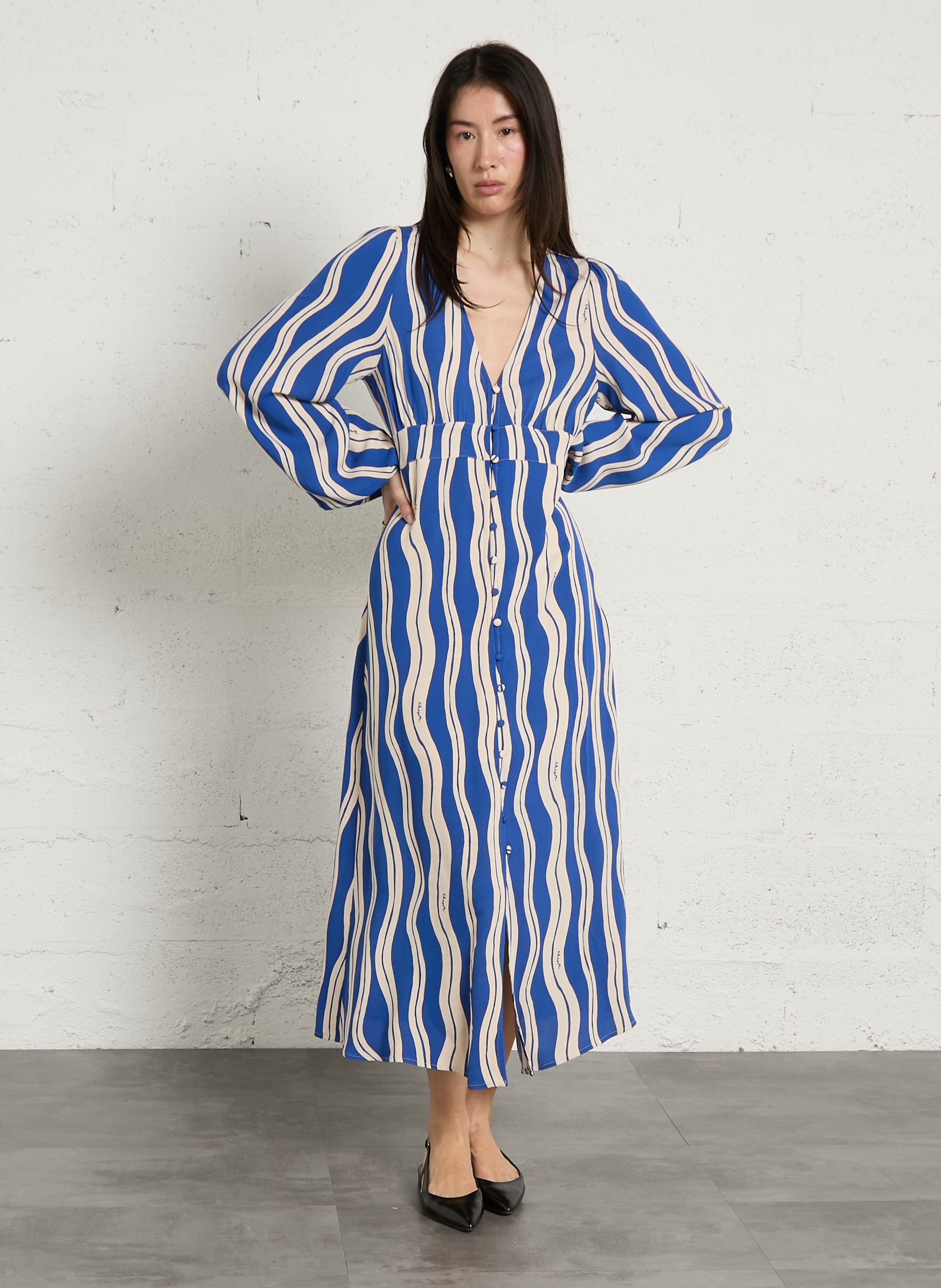 Abito corto scollo tondo stampato FABIENNE CHAPOT Blu