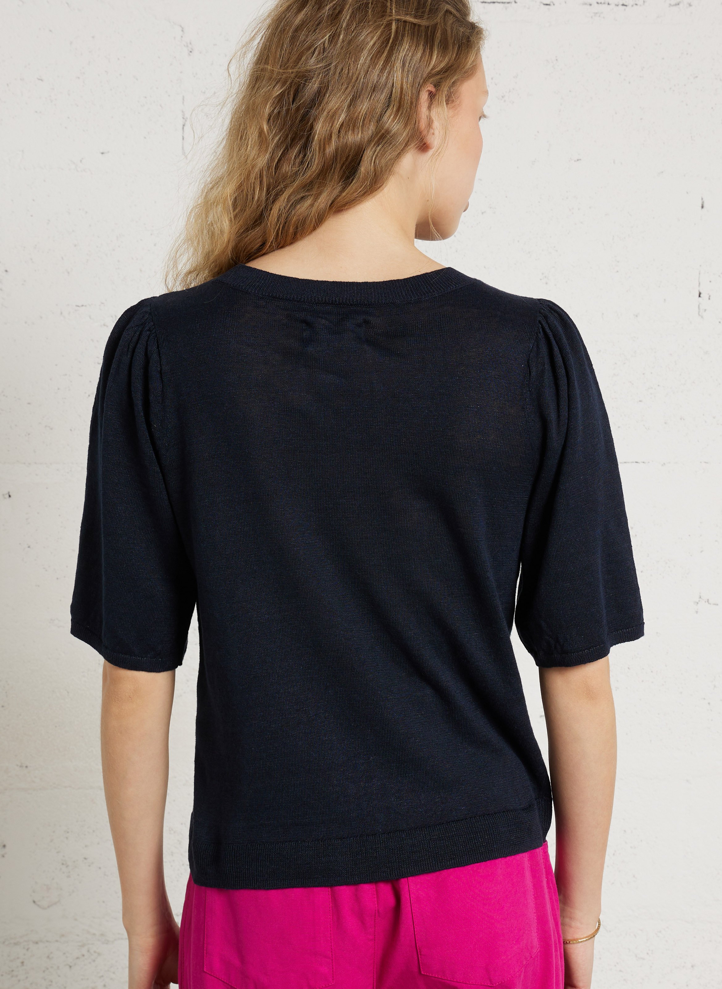 Round neck linen sweater DES PETITS HAUTS Blue