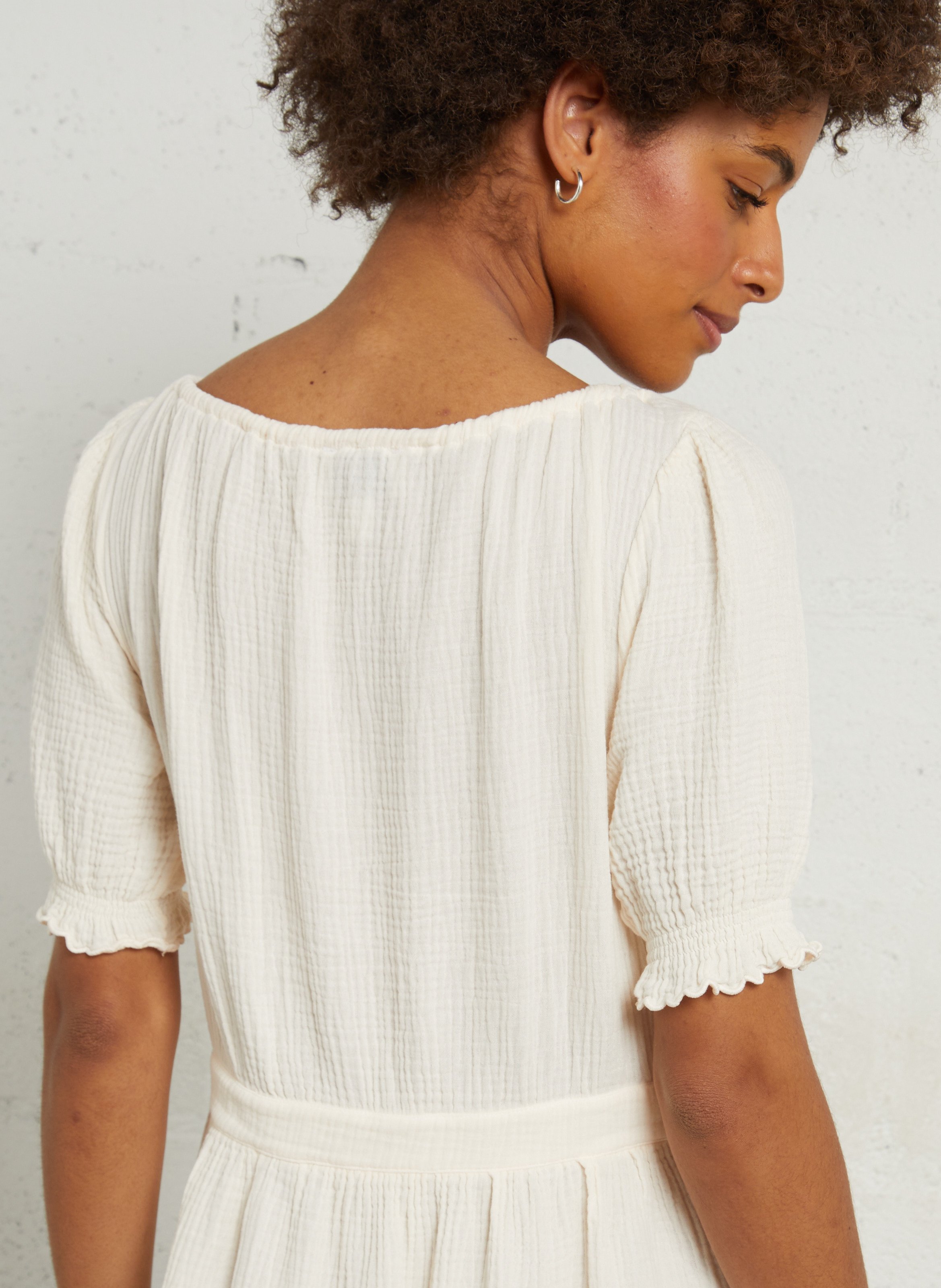 Maxikleid mit Rundhalsausschnitt aus Baumwollgaze EMILE ET IDA Beige