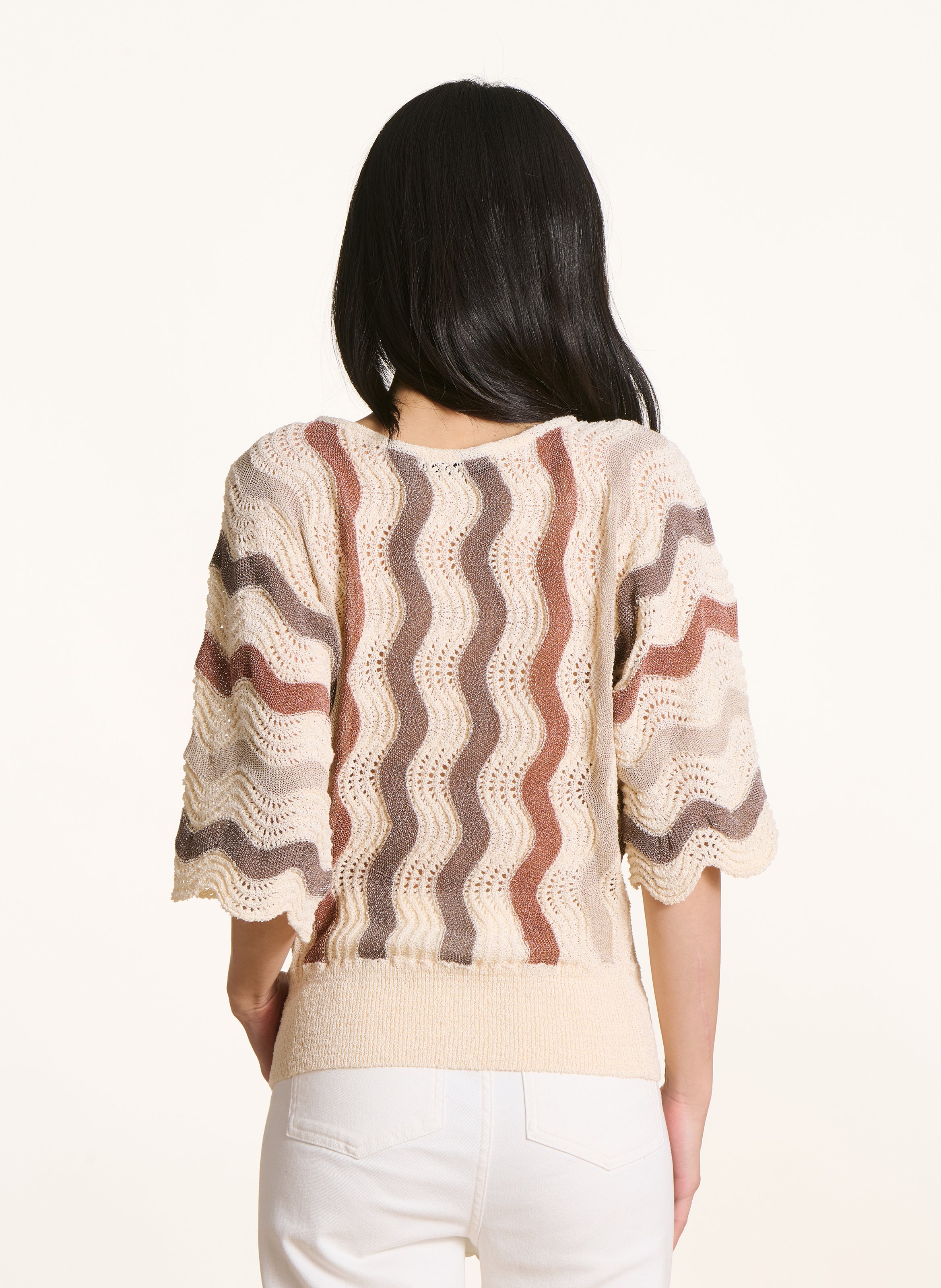 Pull à rayures col rond LA FEE MARABOUTEE Marron