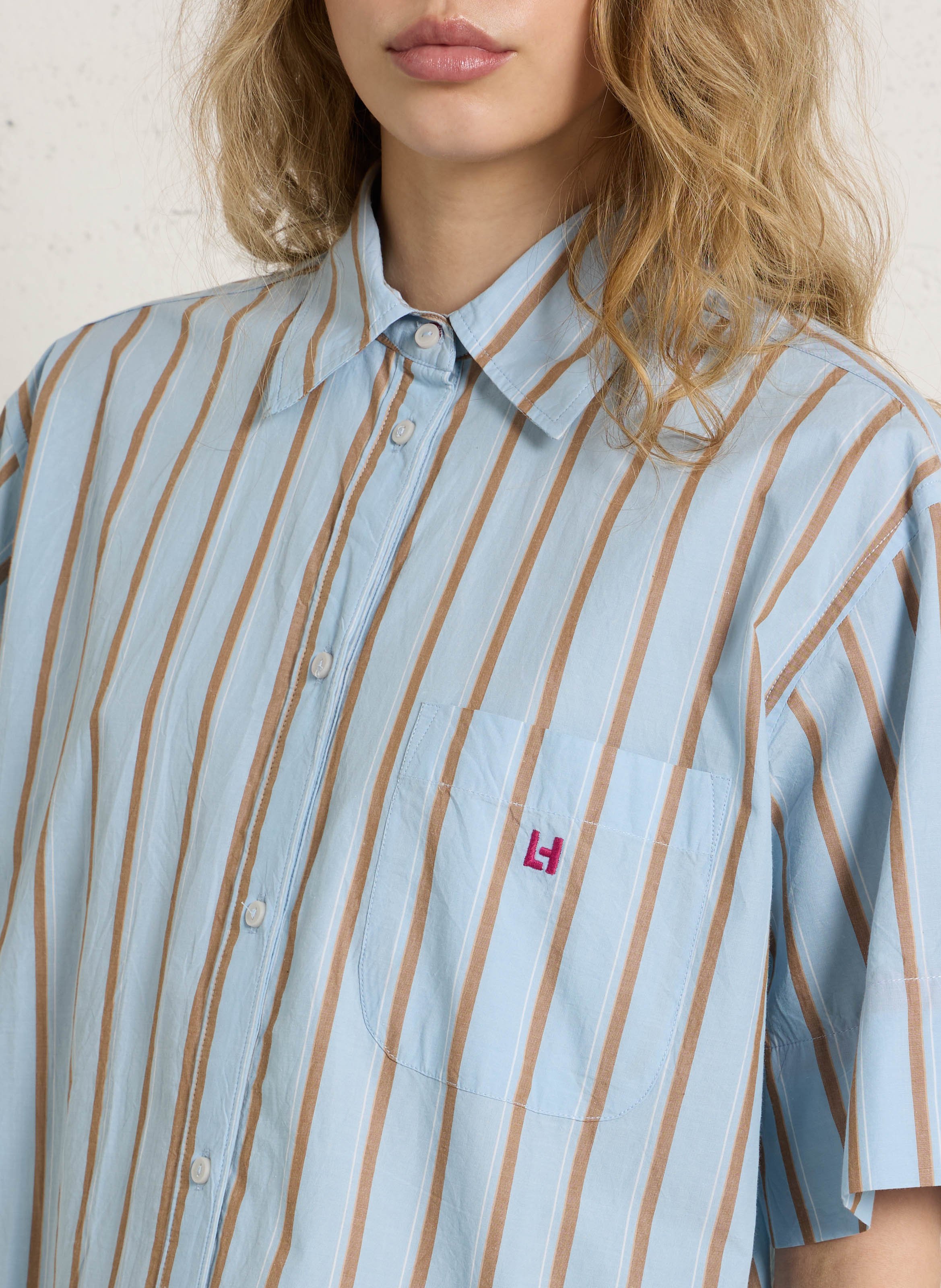 Gerade geschnittene Bluse aus Bio-Baumwolle mit Streifen LEON & HARPER Blau