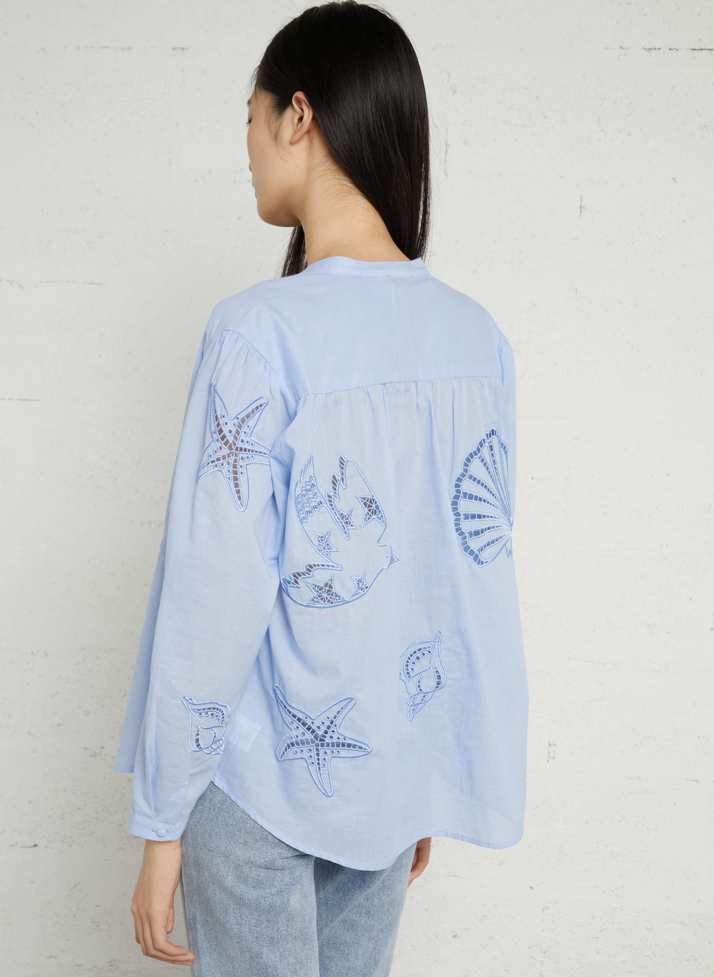 Blouse col V en coton LA PETITE ETOILE Bleu