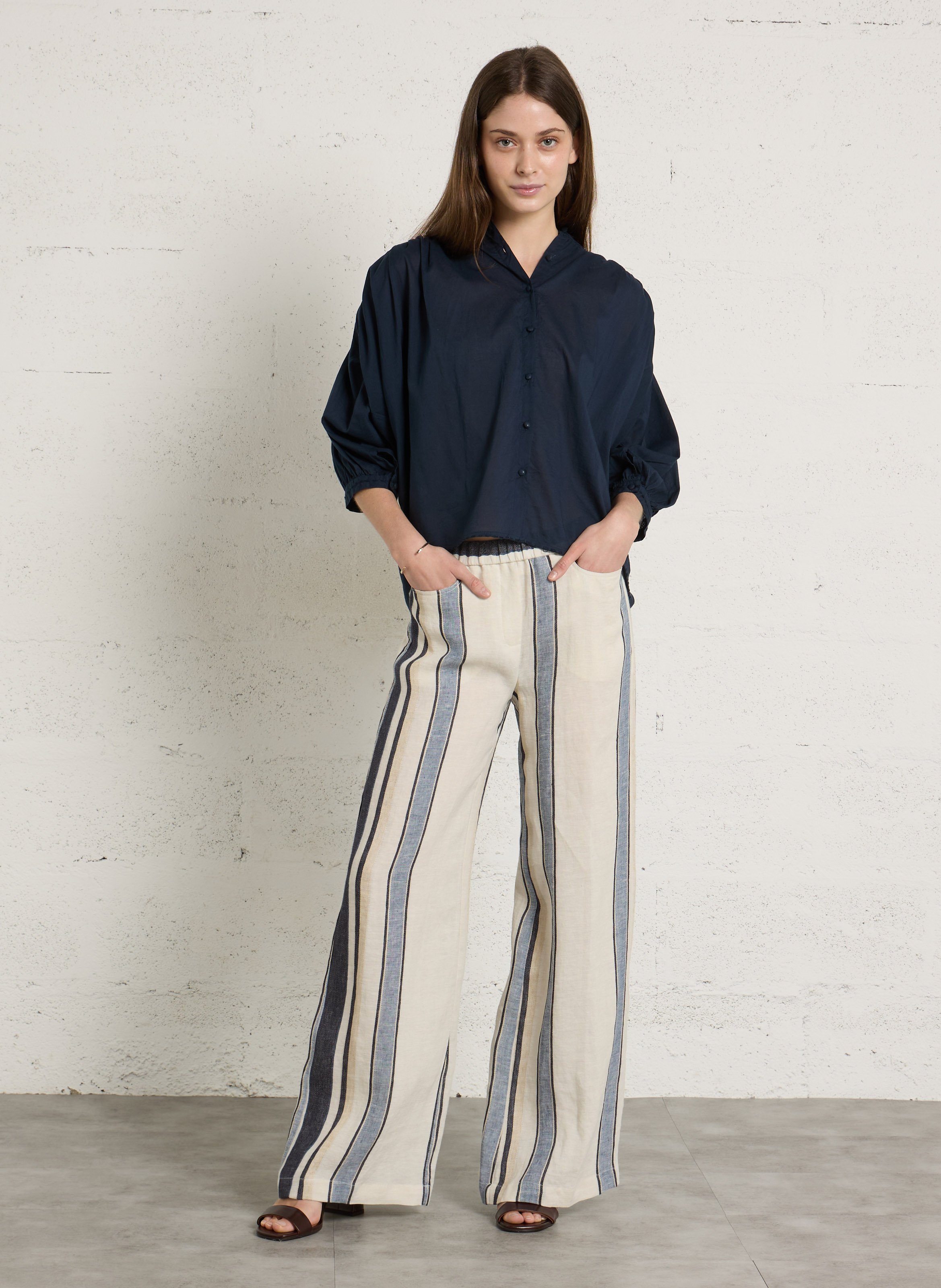 Chemise ample col mao en coton DIEGA Bleu
