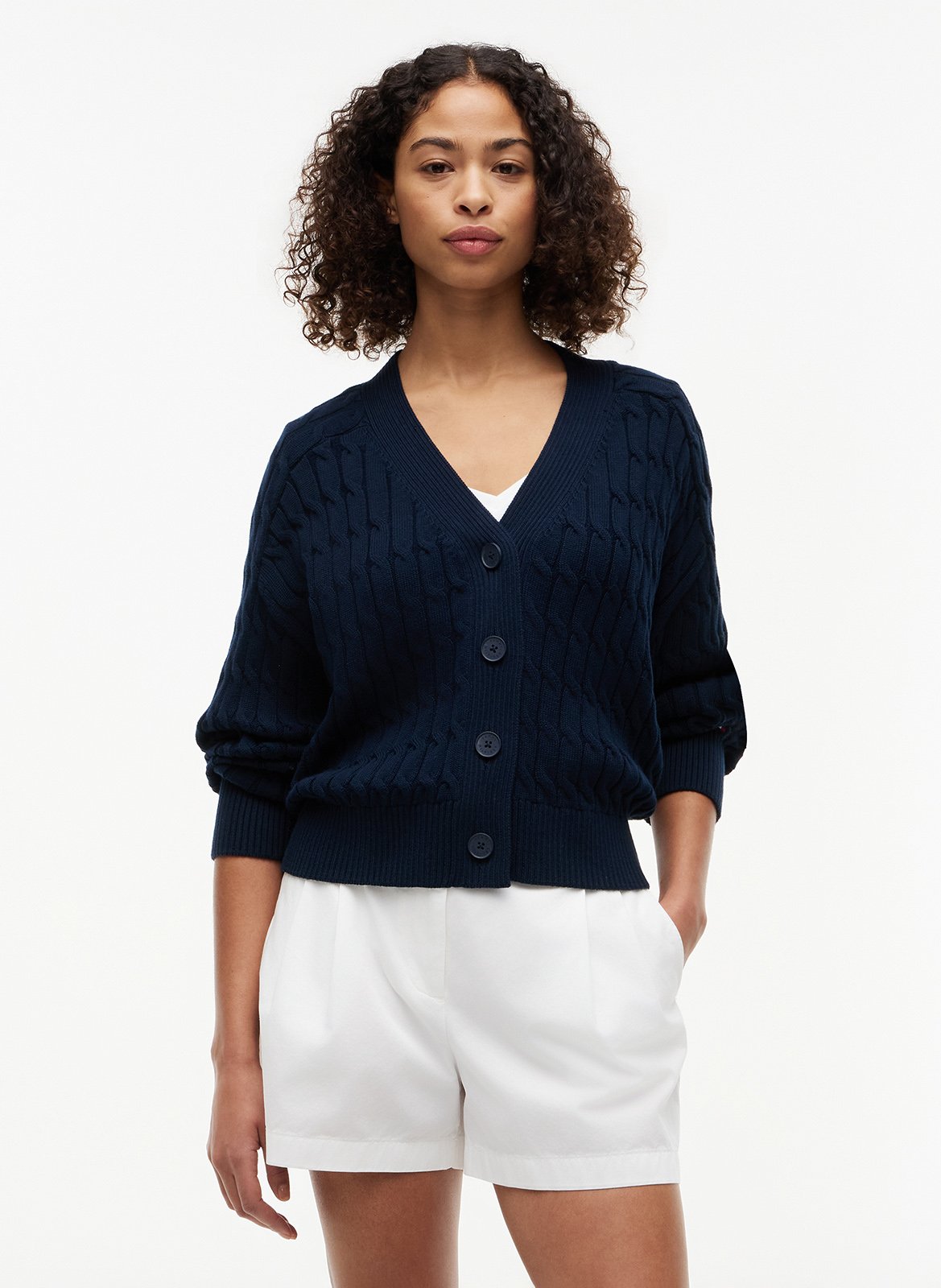 Baumwoll-Strickjacke mit V-Ausschnitt  TOMMY HILFIGER Blau