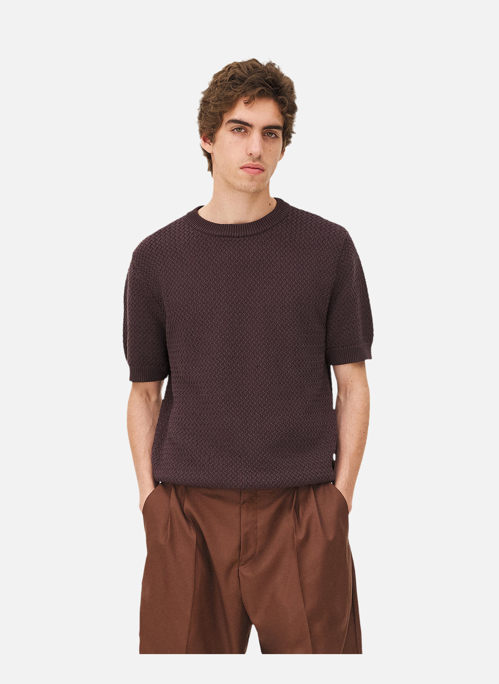Short-sleeve knit MADERA BROWN Noyoco Brown