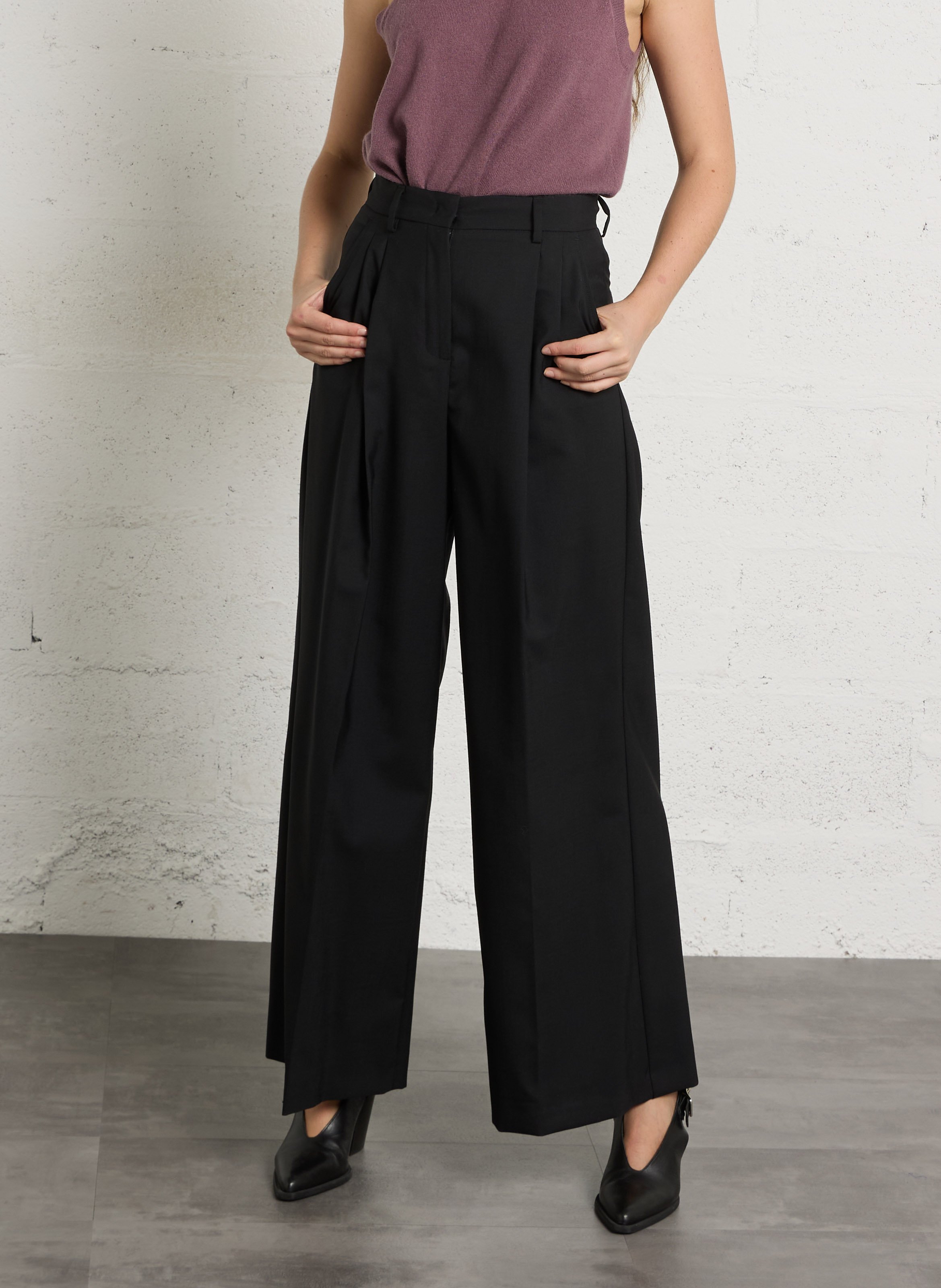 Wijde broek van wol met hoge taille. MAX MARA WEEK END Zwart