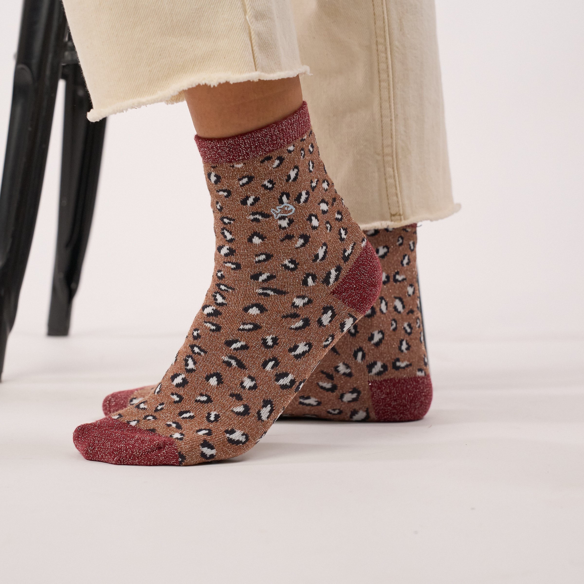 Leopard Combed Cotton Socks BILLYBELT Brown