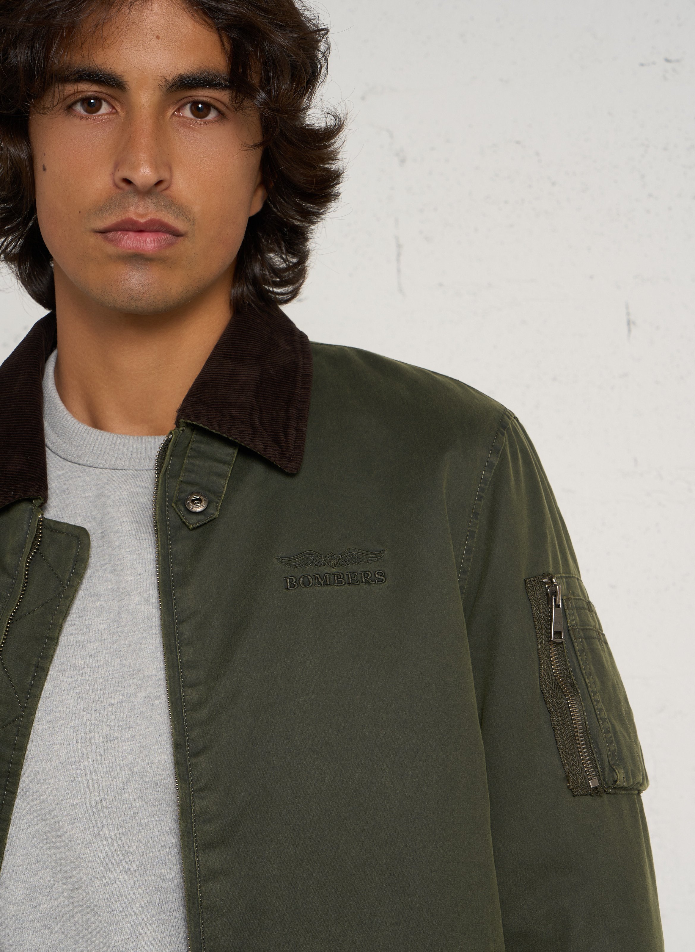 Blouson zippé à col velours côtelé BOMBERS ORIGINAL Kaki