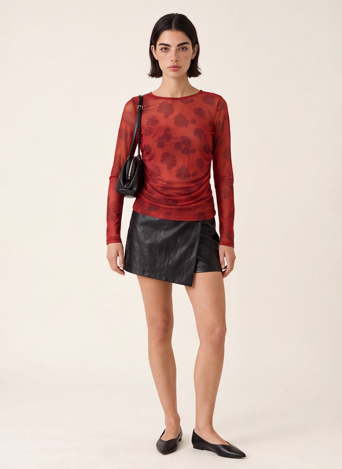Top manches longues à imprimé floral KOOKAI Rouge