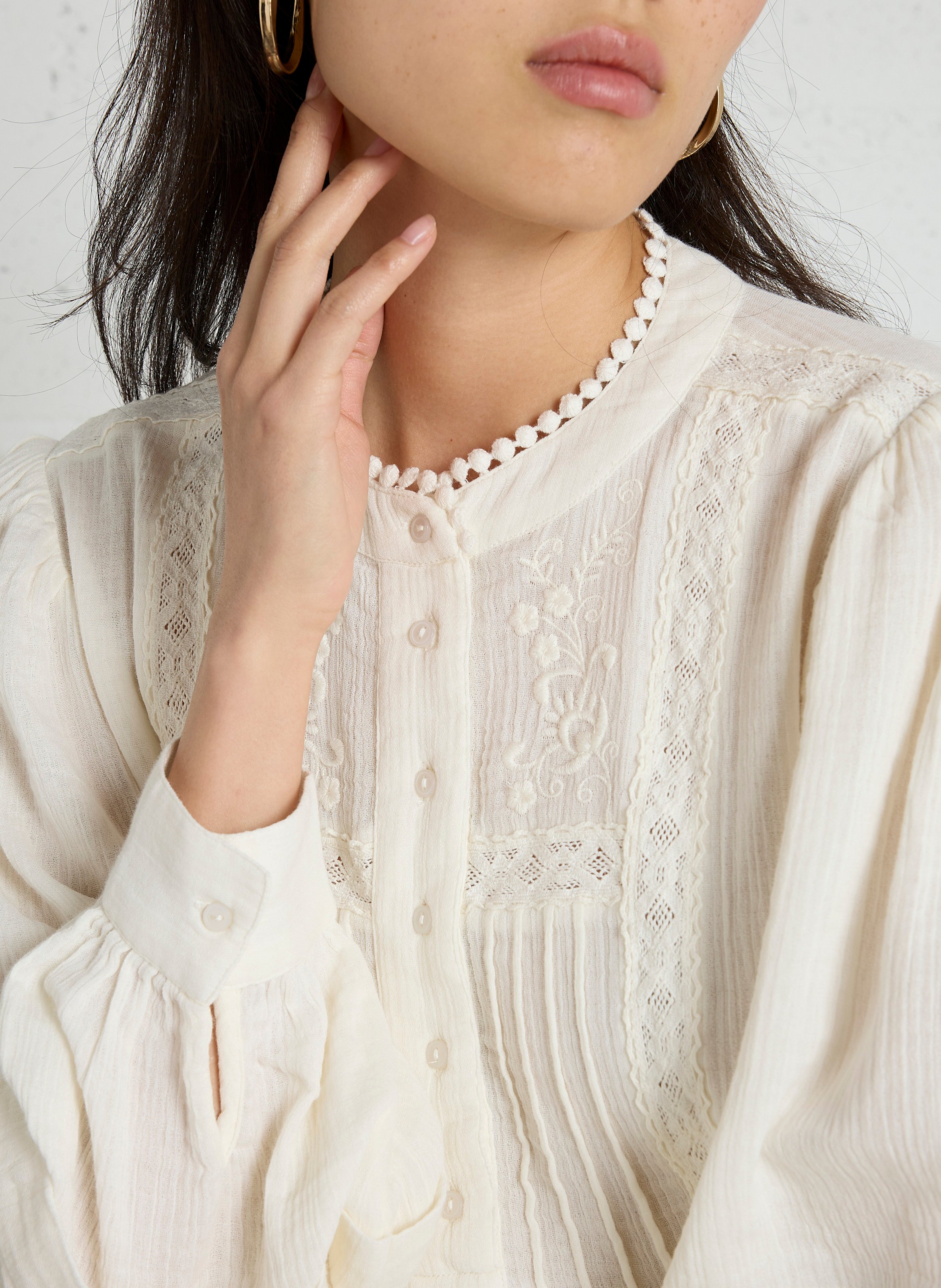 Weite Baumwollbluse mit Stickerei SUD EXPRESS Weiss