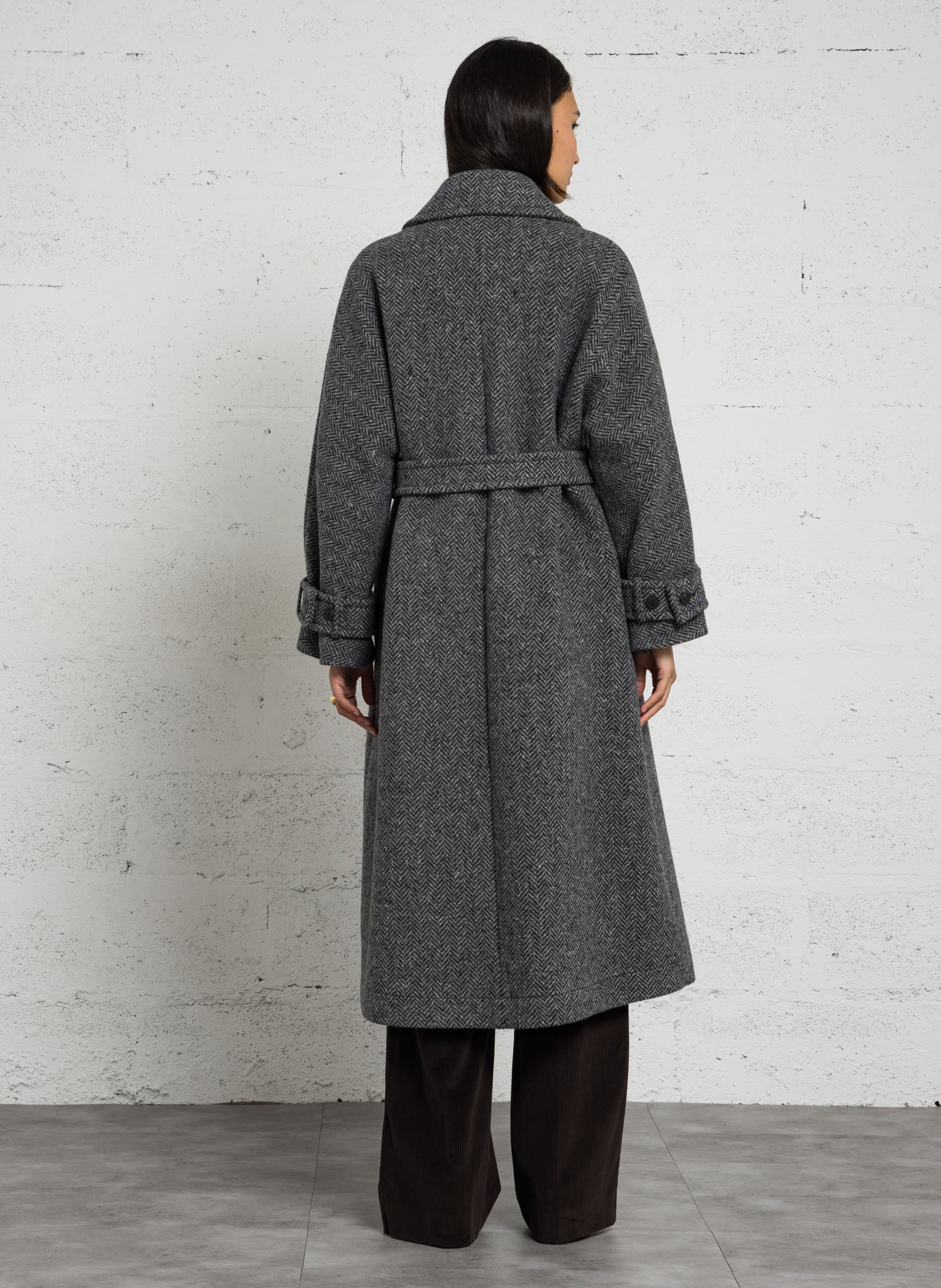 Manteau ceinturé et long en laine mélangée MAX MARA WEEK END Noir