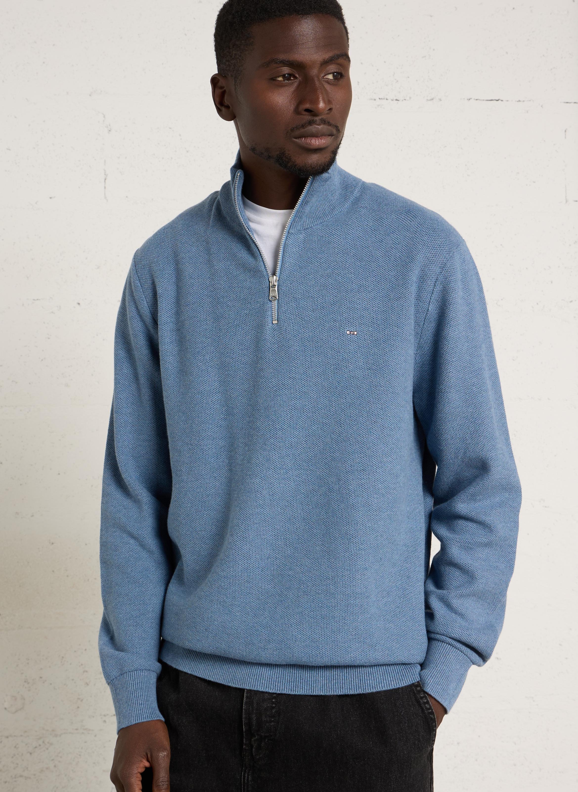 Pullover mit Stehkragen und durchgehendem Reißverschluss, einfarbig. EDEN PARK