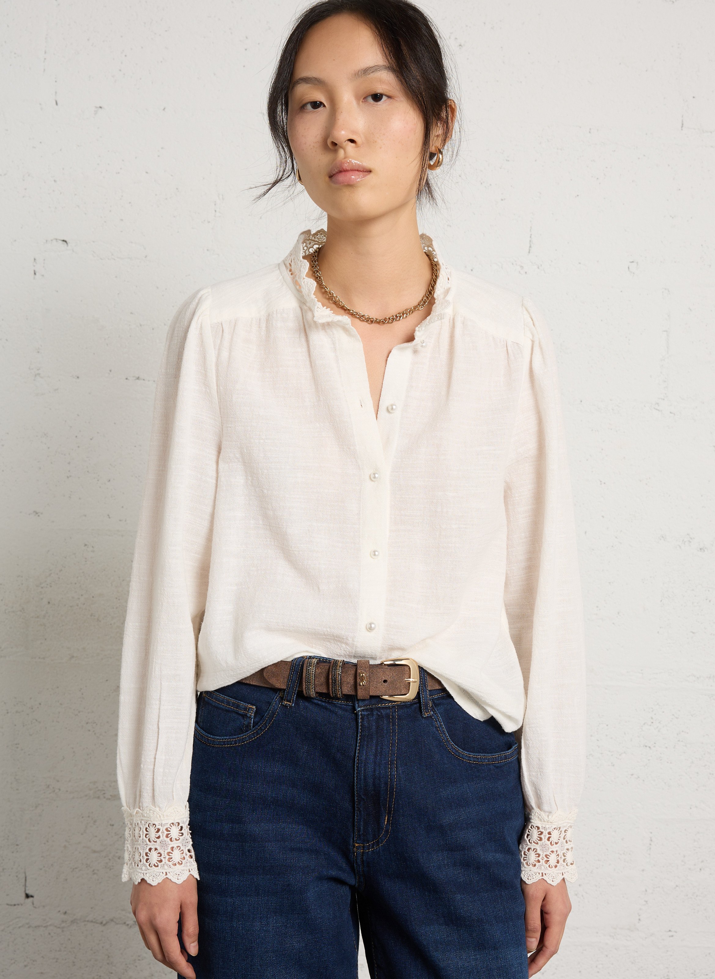Chemise droite en coton MAISON 123 Beige