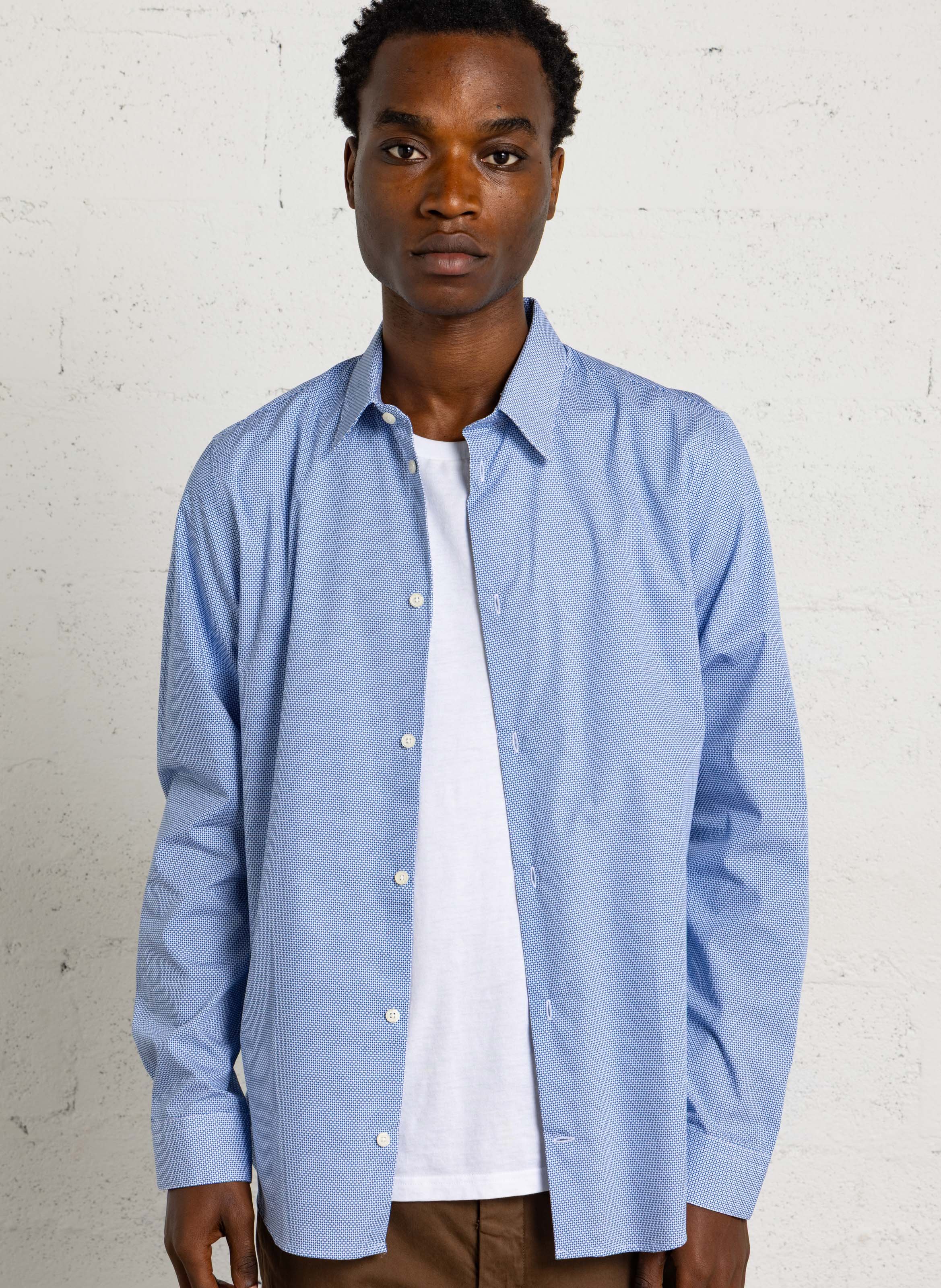 Chemise col classique en coton AU PRINTEMPS PARIS Bleu