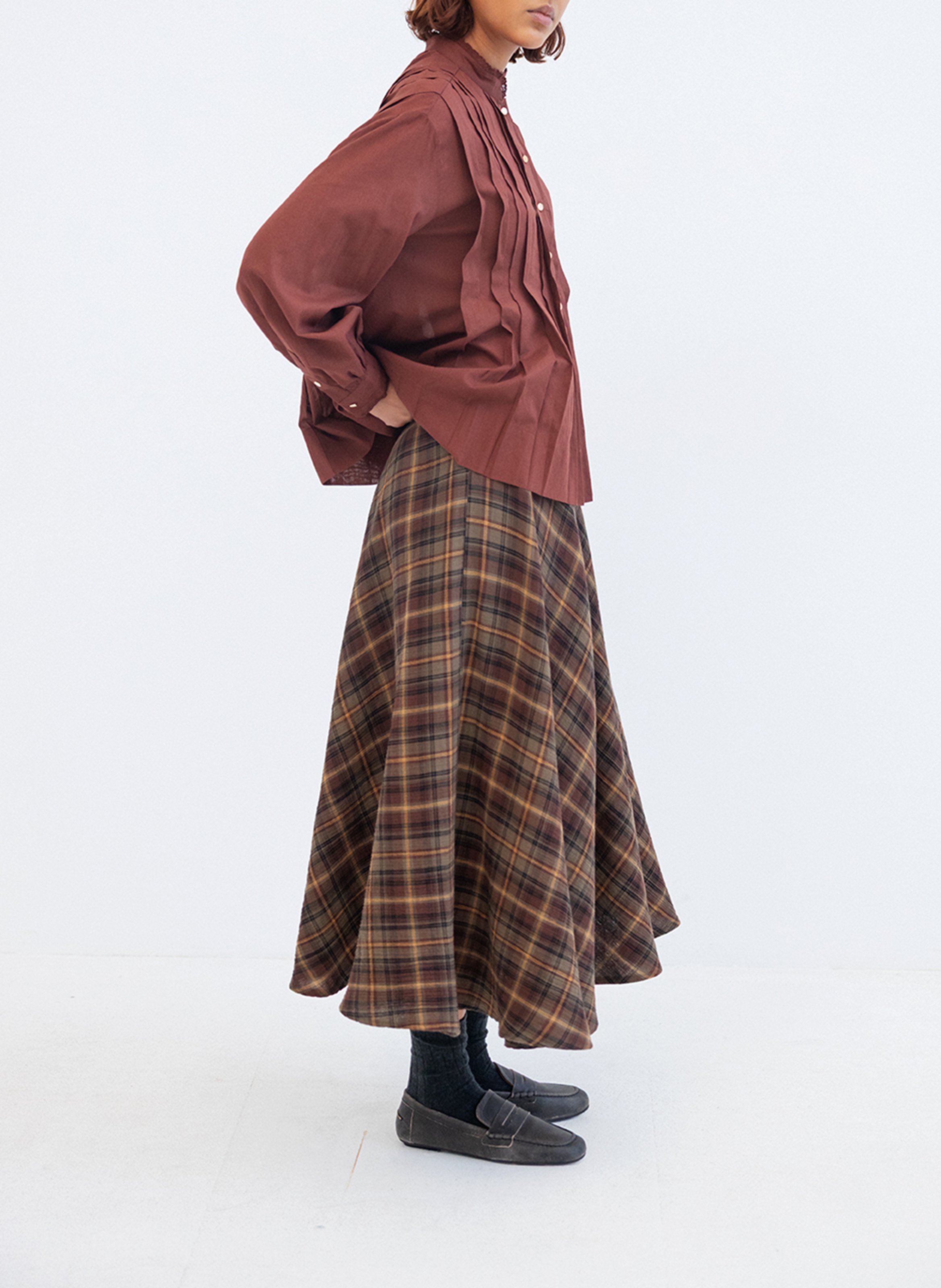 Straight cotton blouse with Victorian collar PROJECT-AJ117 Red