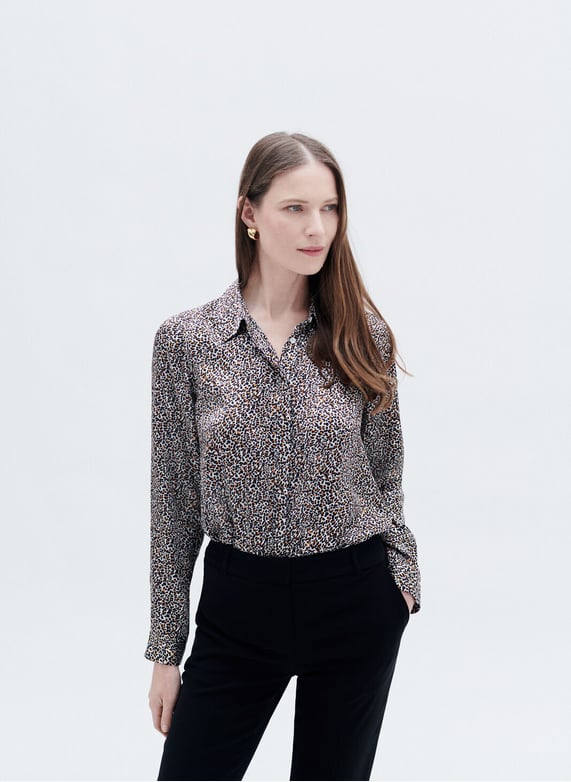 Chemise Col Classique Imprimee En Soie Cjamie2 Ecru Caroll Femme 4000604 1013 ECRU Place des Tendances