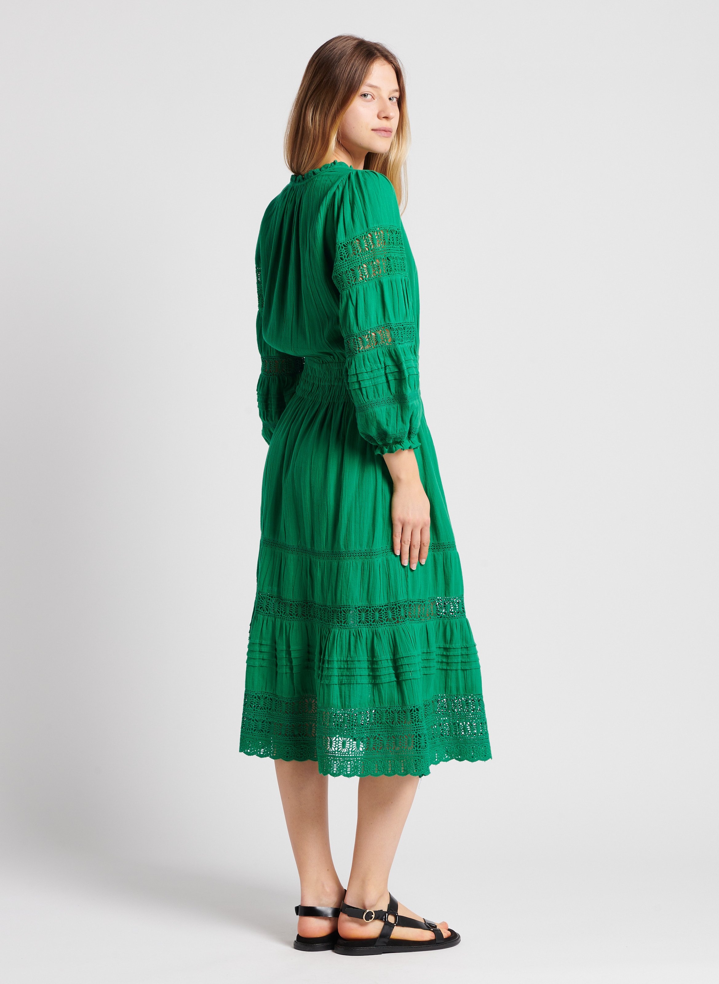 Robe midi col V en coton M.A.B.E Vert