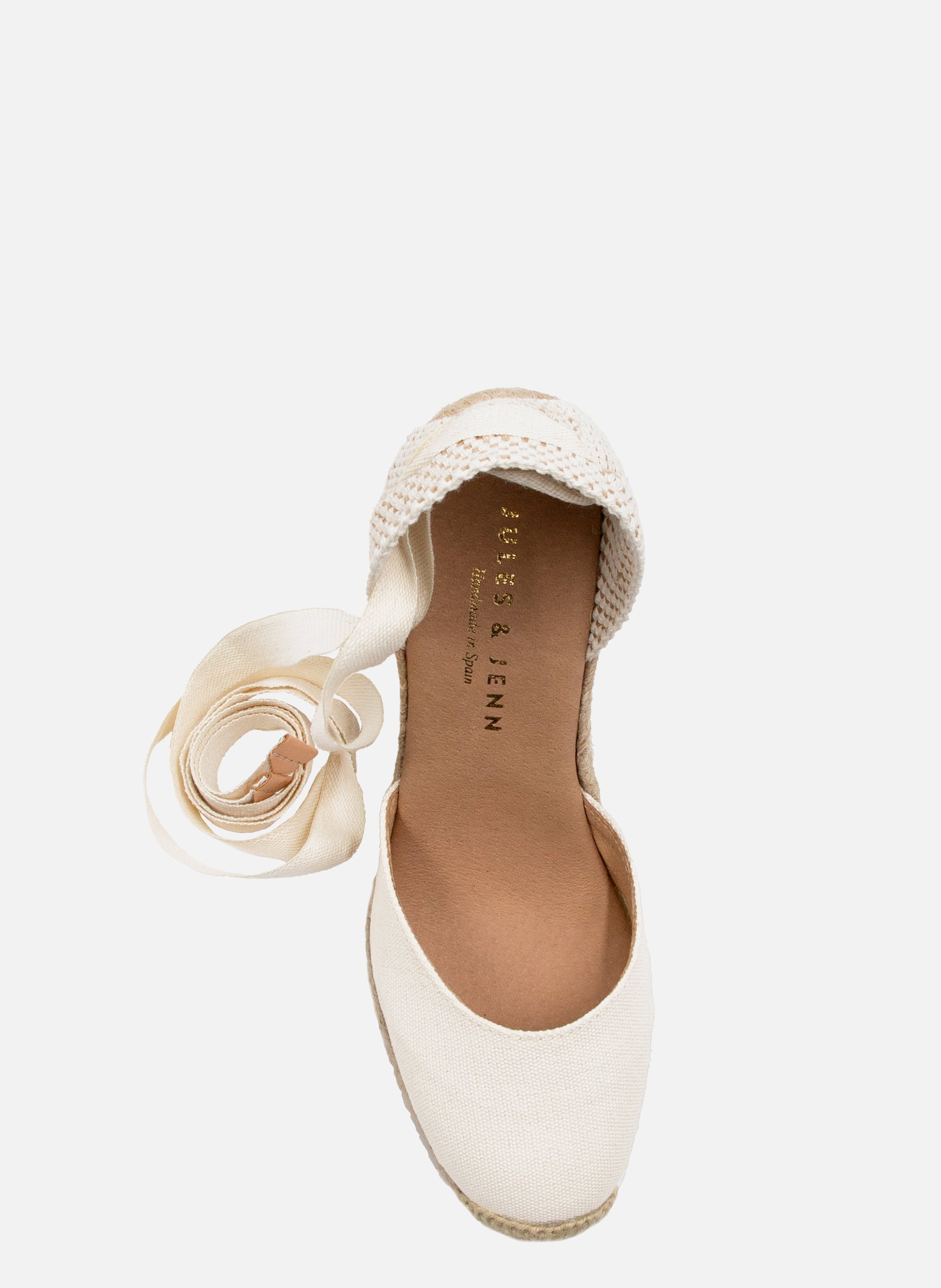 Laced Wedge Espadrilles made from Recycled Canvas JULES & JENN Beige
