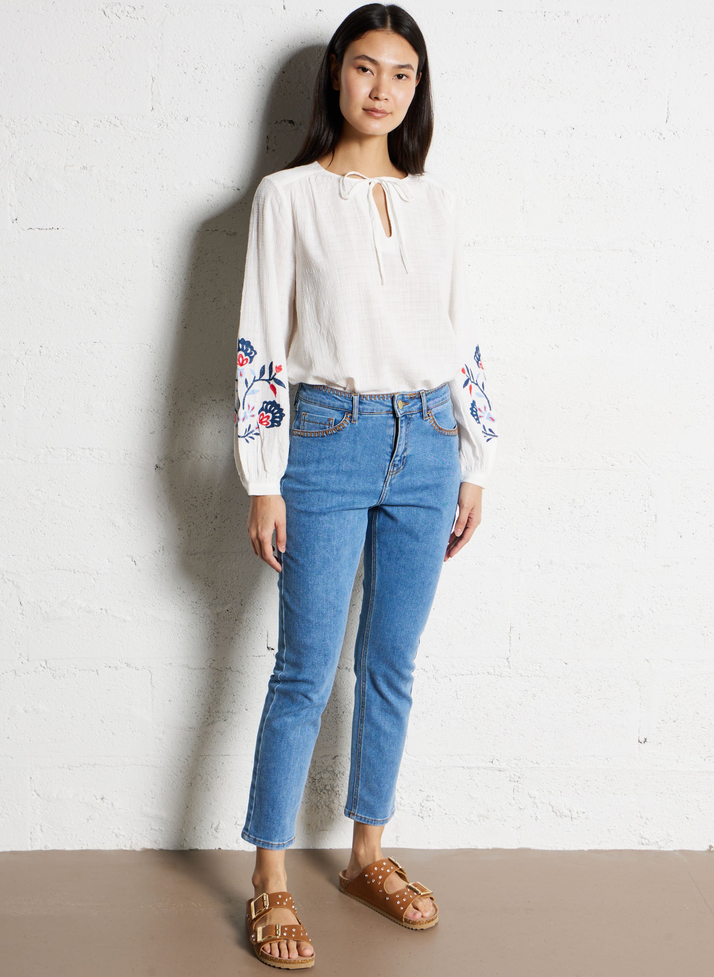 Jean droit en coton mélangé I CODE Bleu