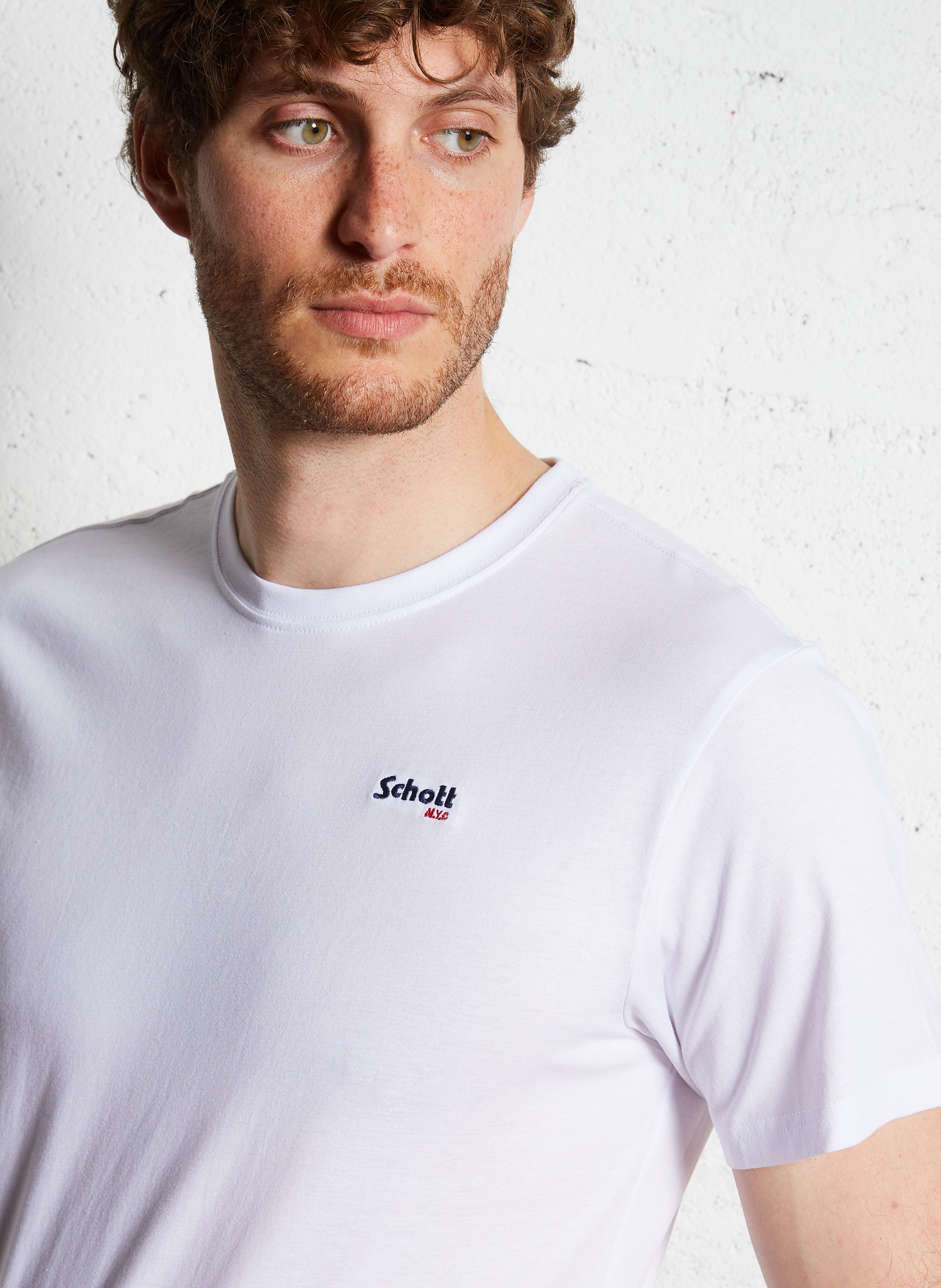 Tee-shirt manches courtes en coton SCHOTT Blanc
