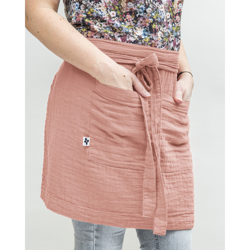 Tablier de chef en gaze de coton L'EFFET PAPILLON Rose