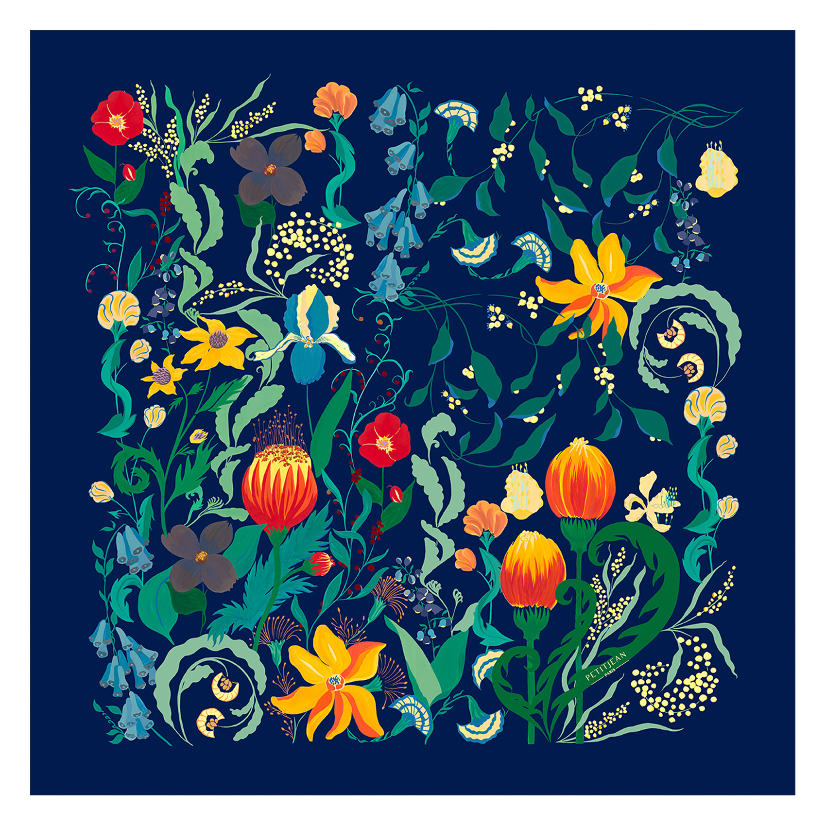 Aclaudie screen-printed silk scarf PETITJEAN PARIS Blue