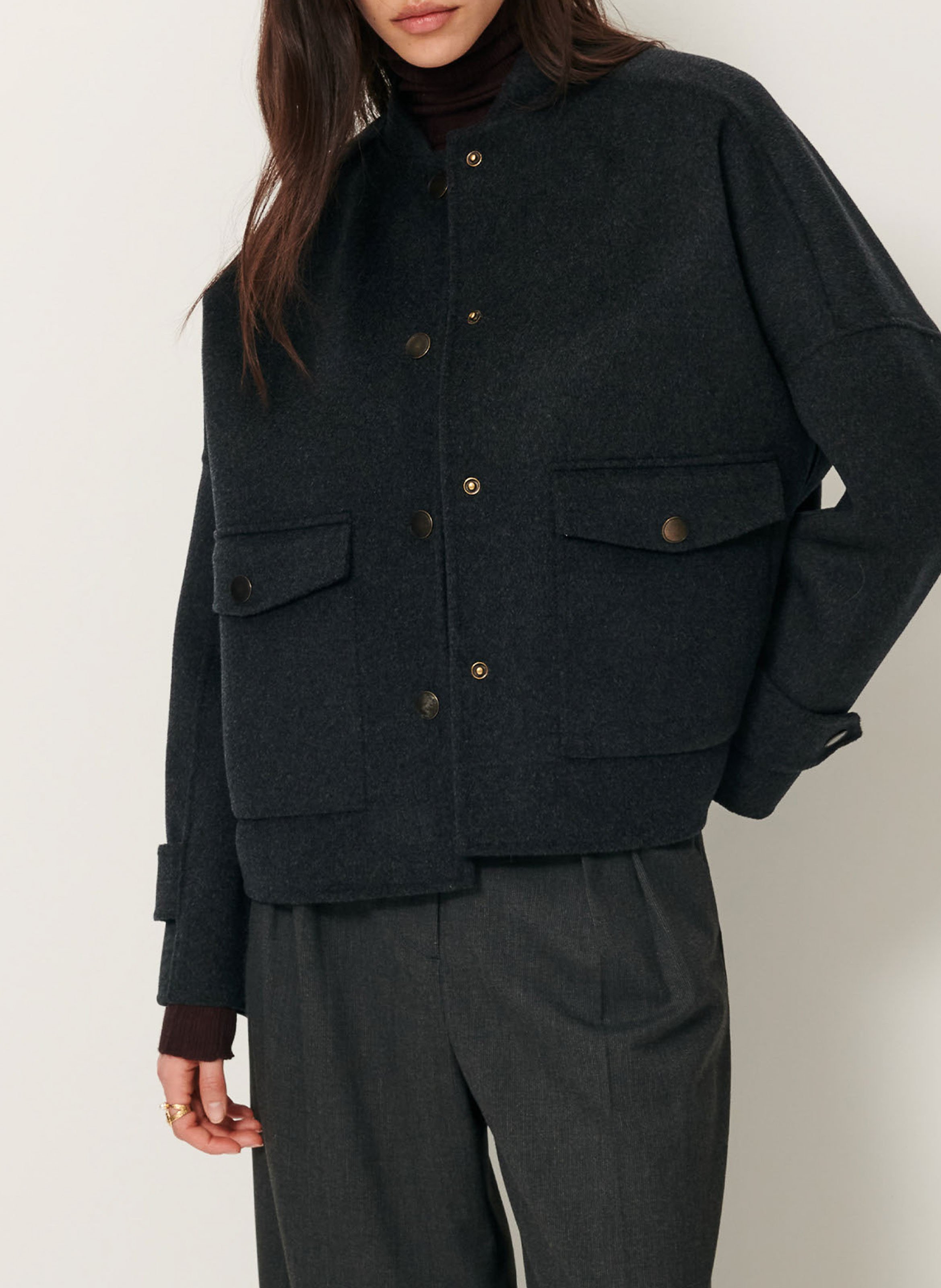 Teddy-style wool blend jacket SESSUN Grey