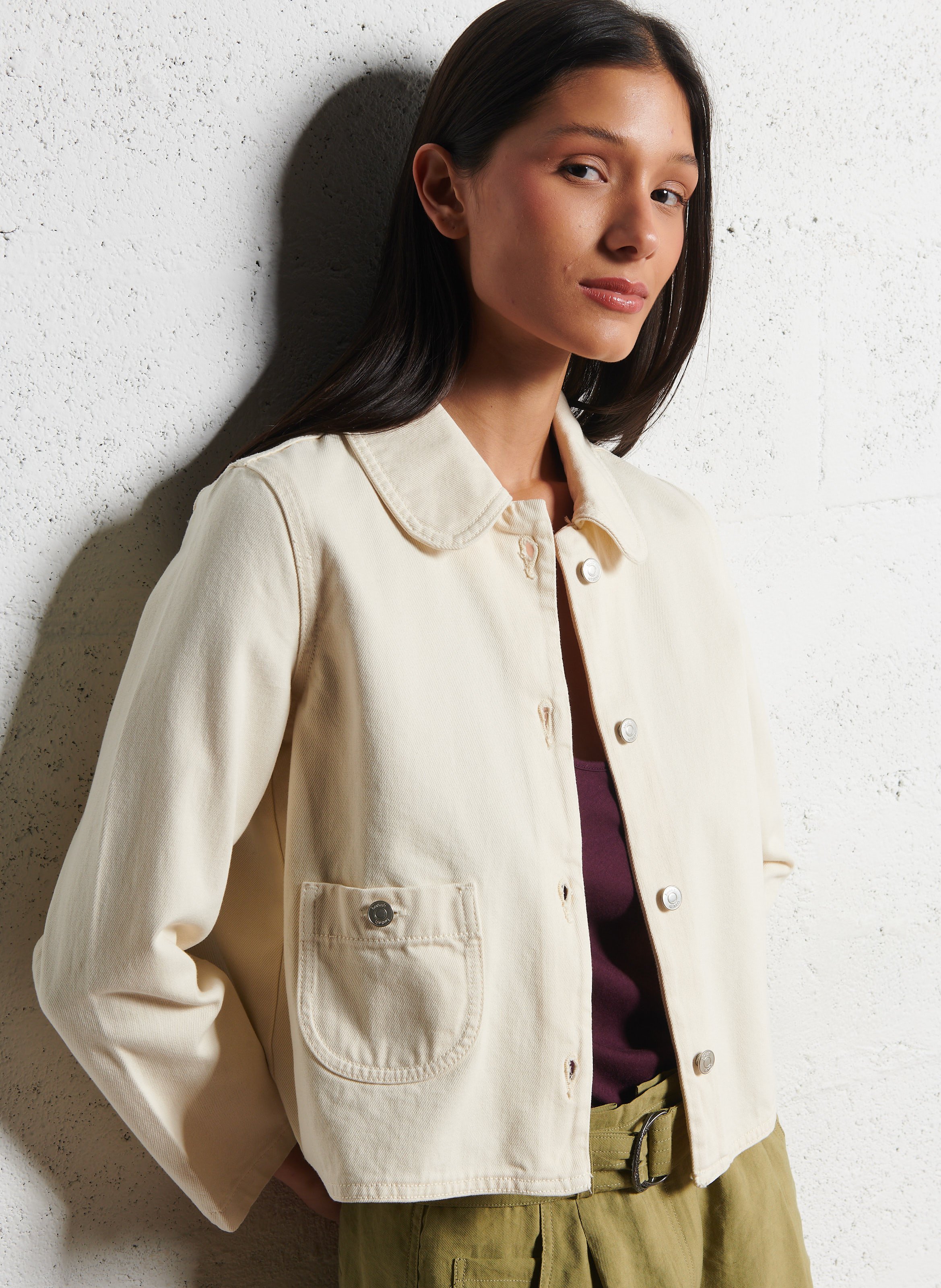 Veste droite courte boutonnée en coton BA&SH Beige