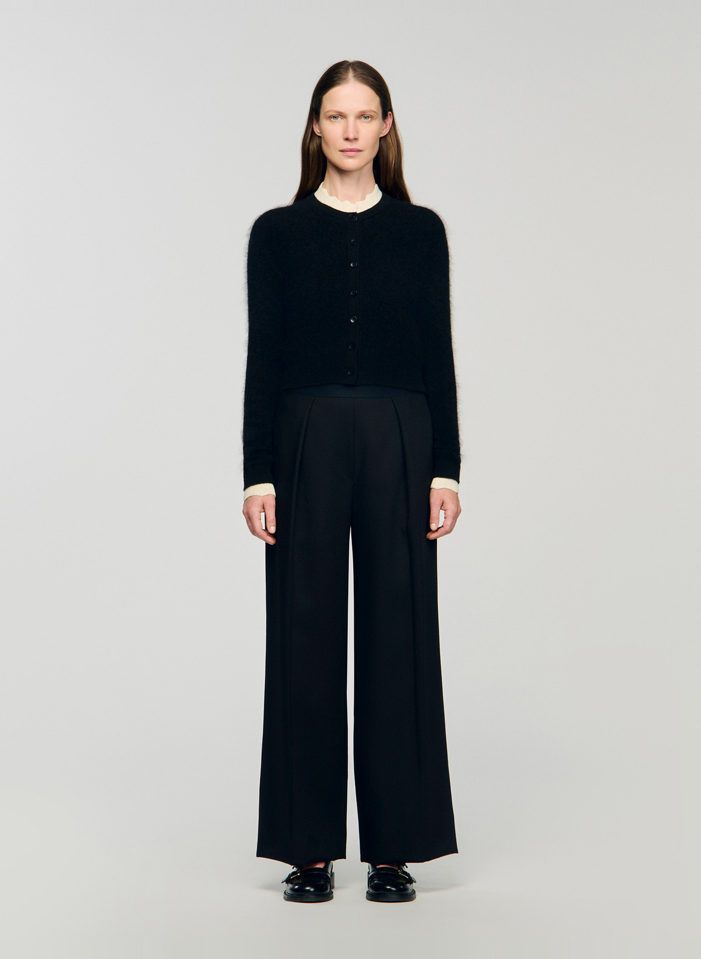 Gilet col rond en laine SANDRO Noir