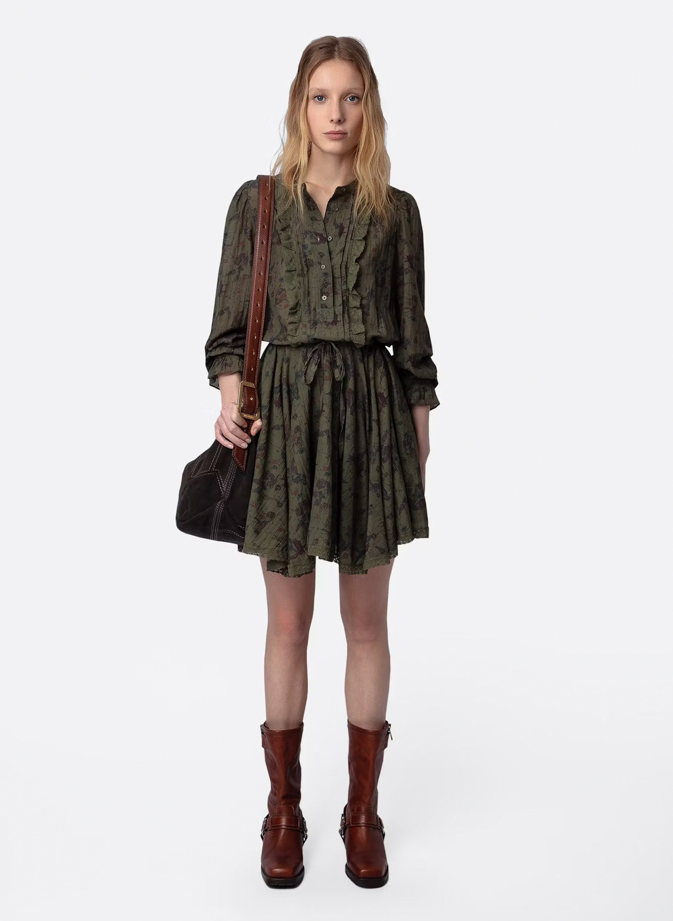 Robe courte cintrée col rond en coton mélangé ZADIG&VOLTAIRE Vert