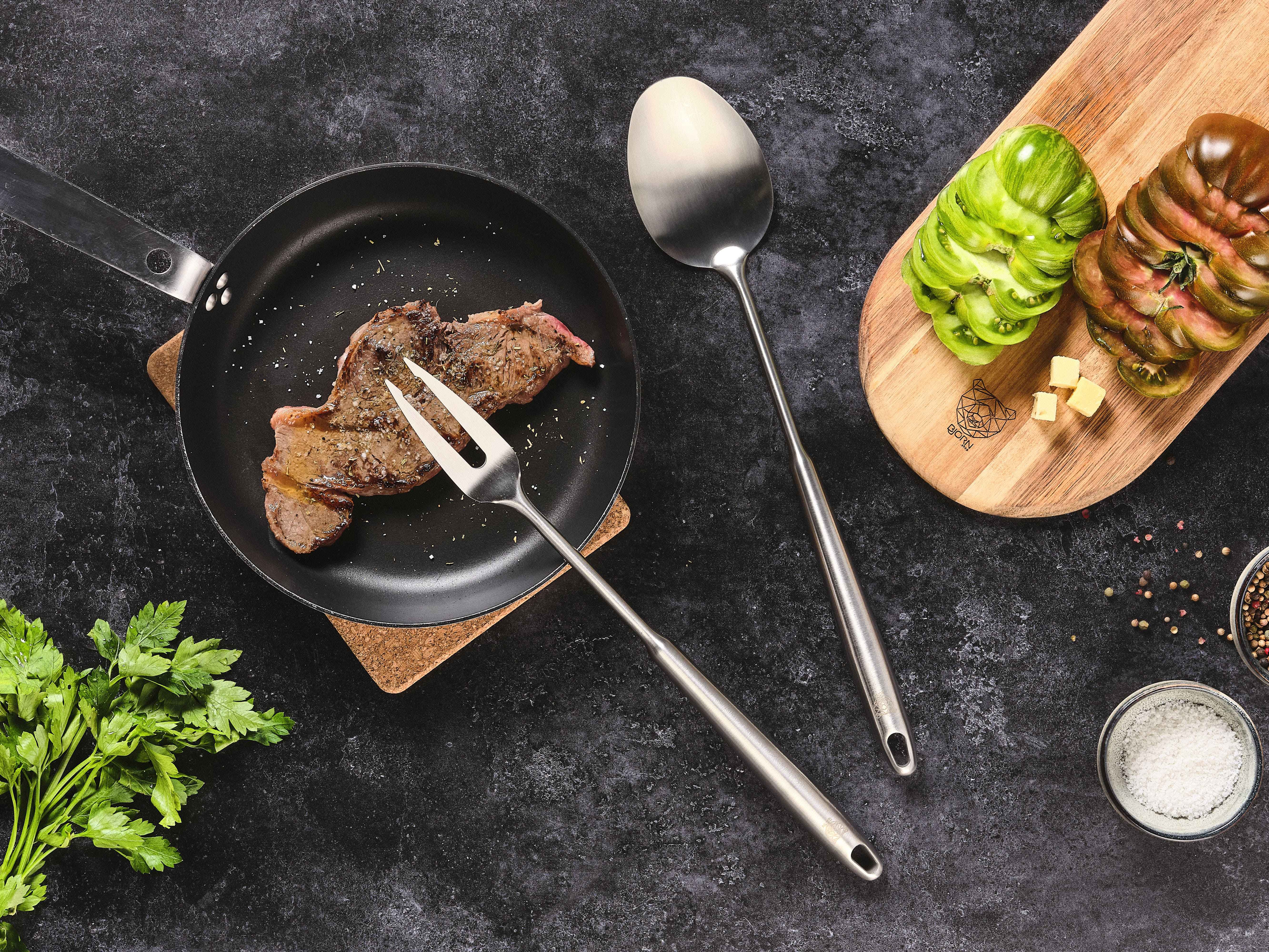 Stainless steel salad and barbecue utensils BJORN Grey