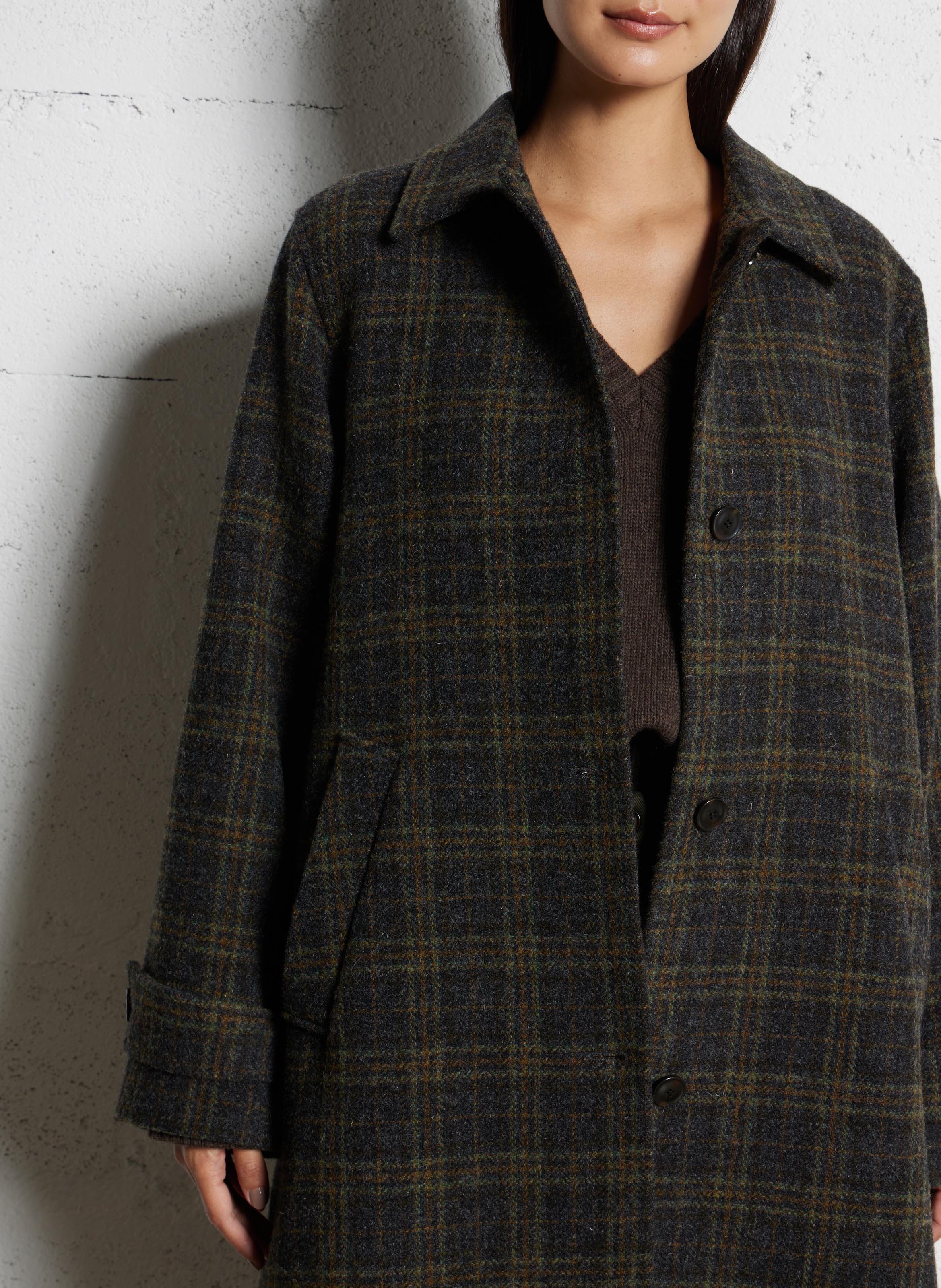 A-line coat with classic collar in virgin wool plaid BELLEPIECE Yellow