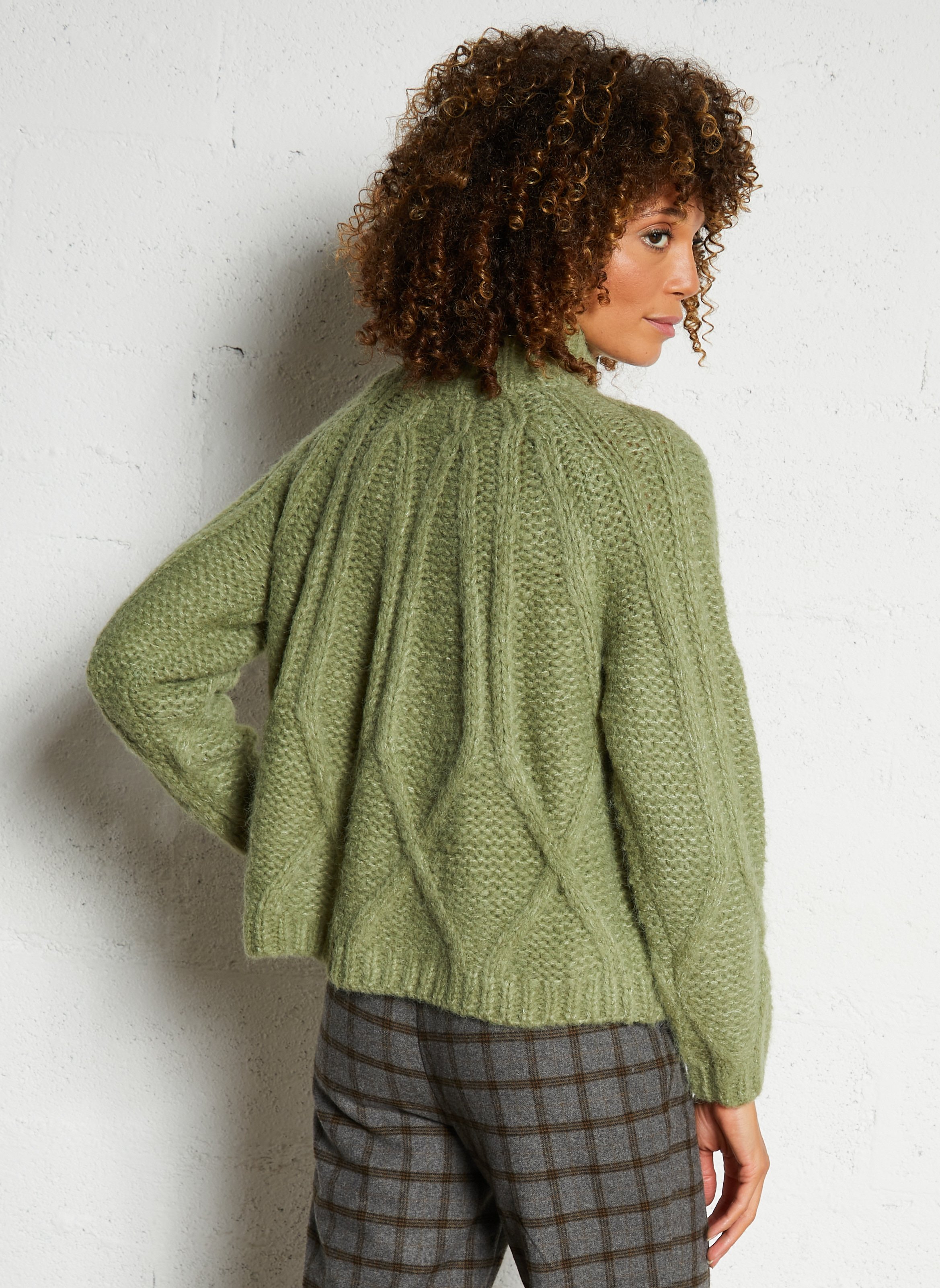 Pull col montant en maille fantaisie SEE U SOON Vert