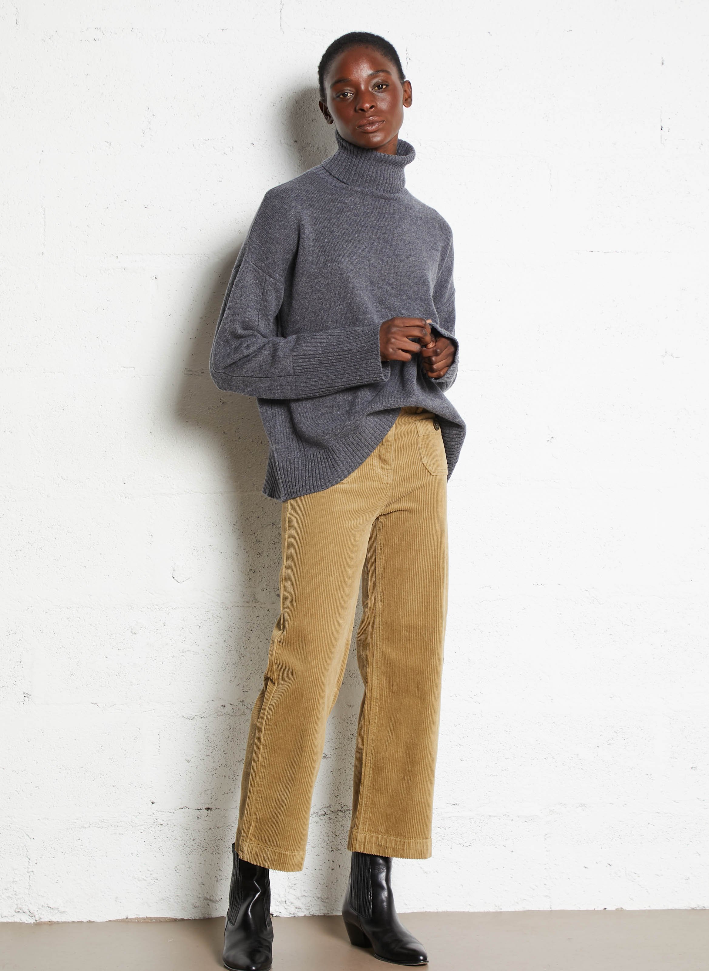 Pull ample col roulé en laine mérinos MAJESTIC FILATURES Gris