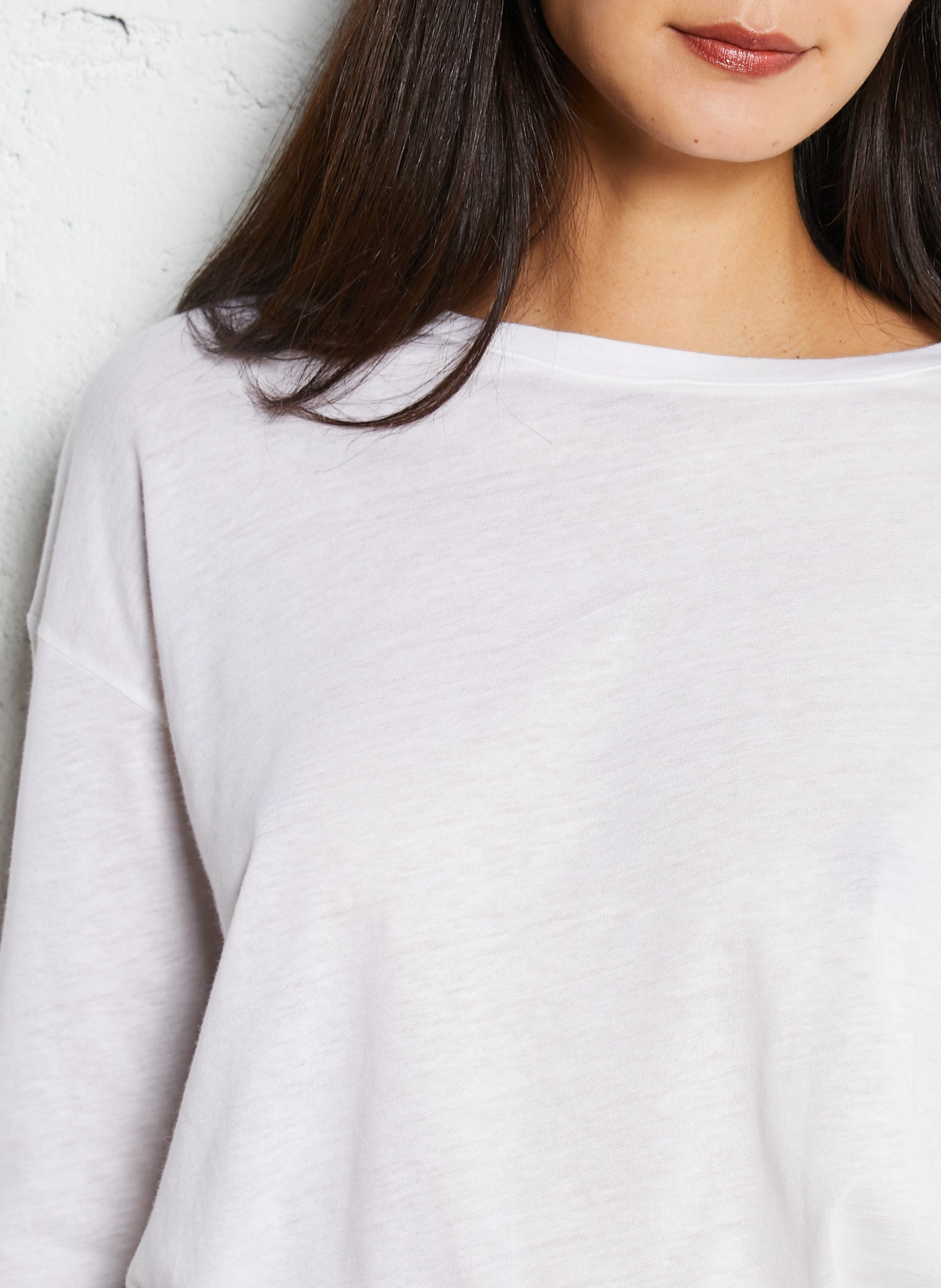 Tee-shirt ample col bateau en coton et cachemire MAJESTIC FILATURES Blanc