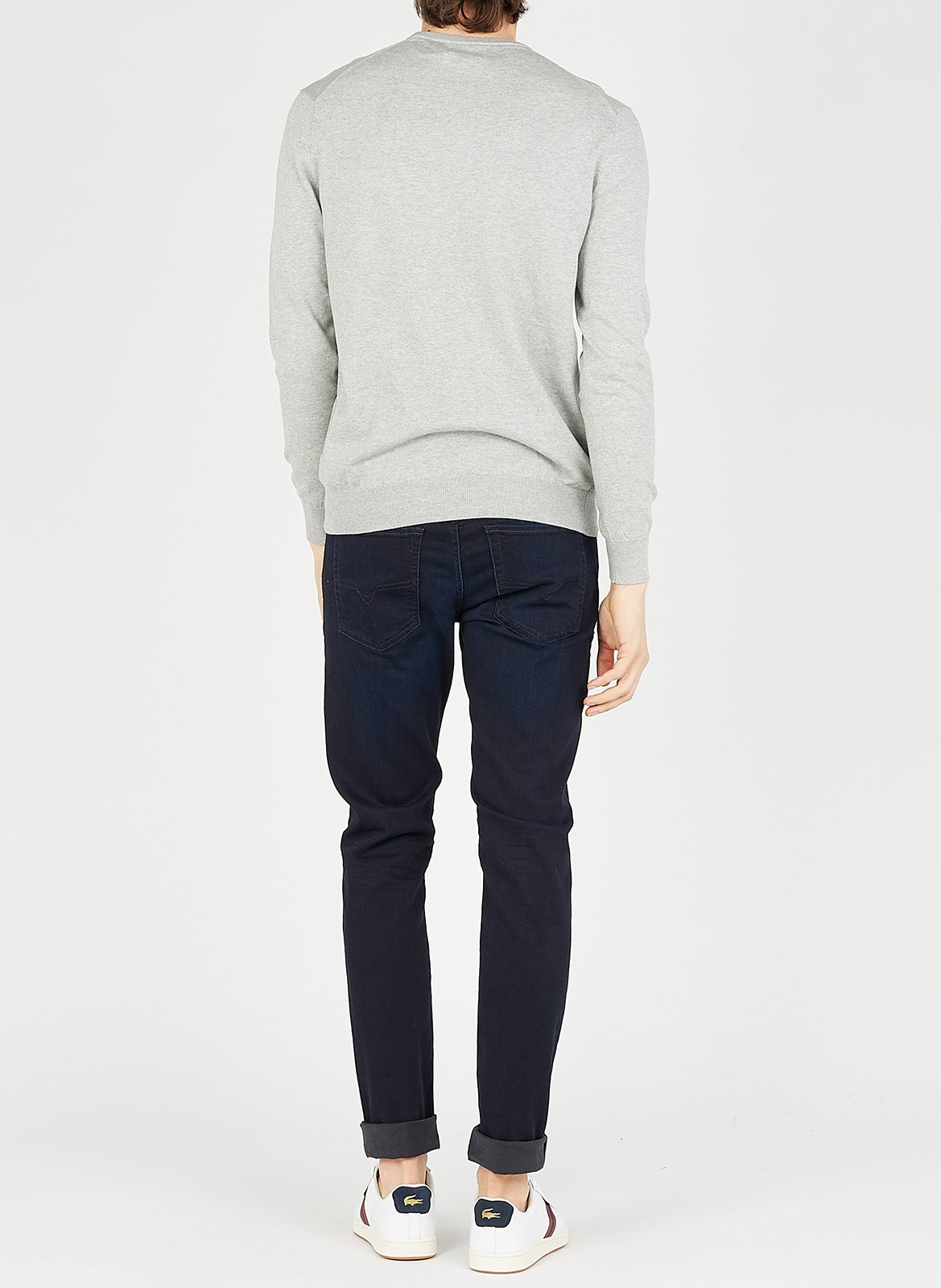 Pull col rond ajusté en Coton Pima avec Pony Player POLO RALPH LAUREN Gris