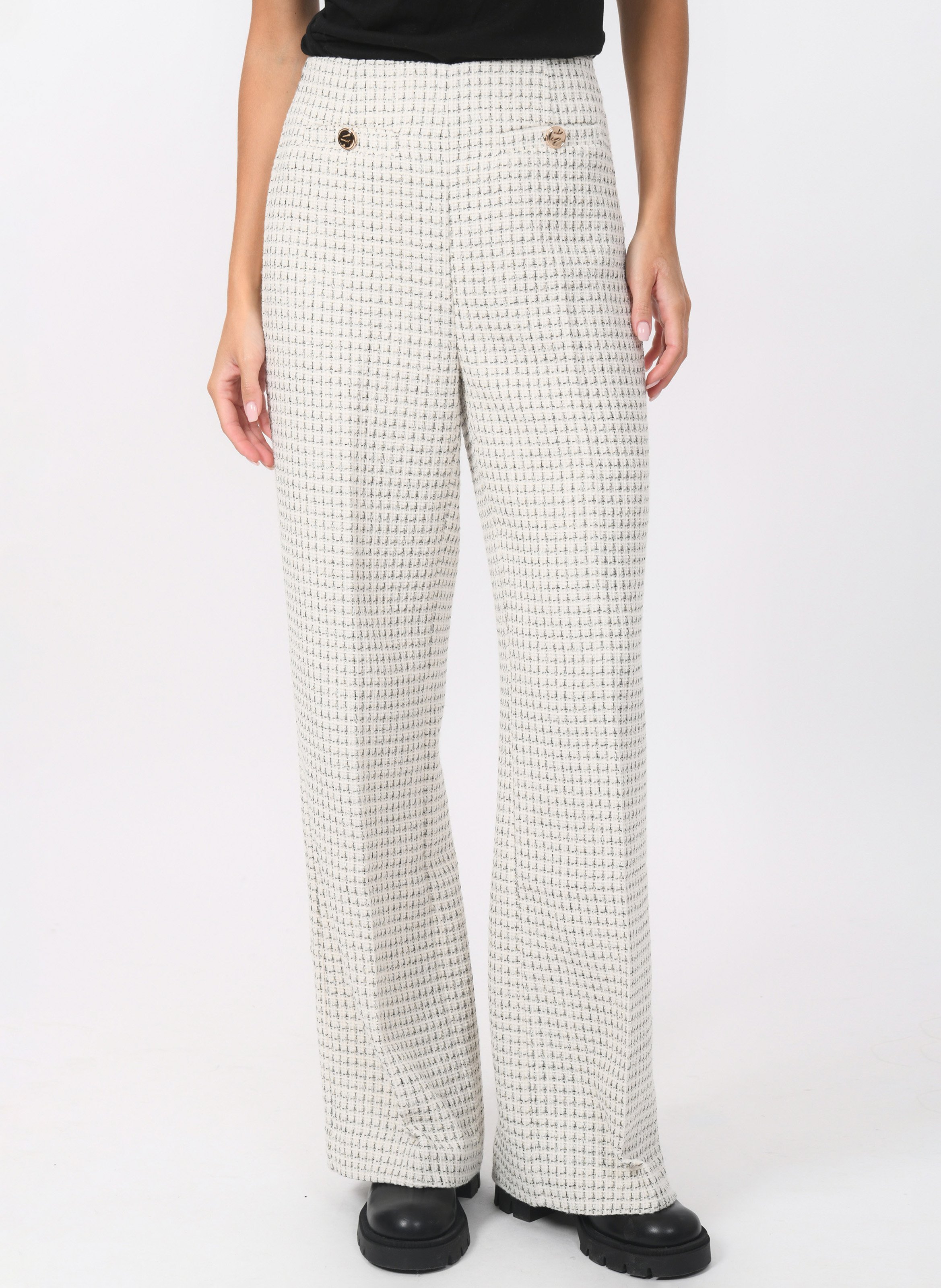 High-waisted straight tweed pants KOOKAI White