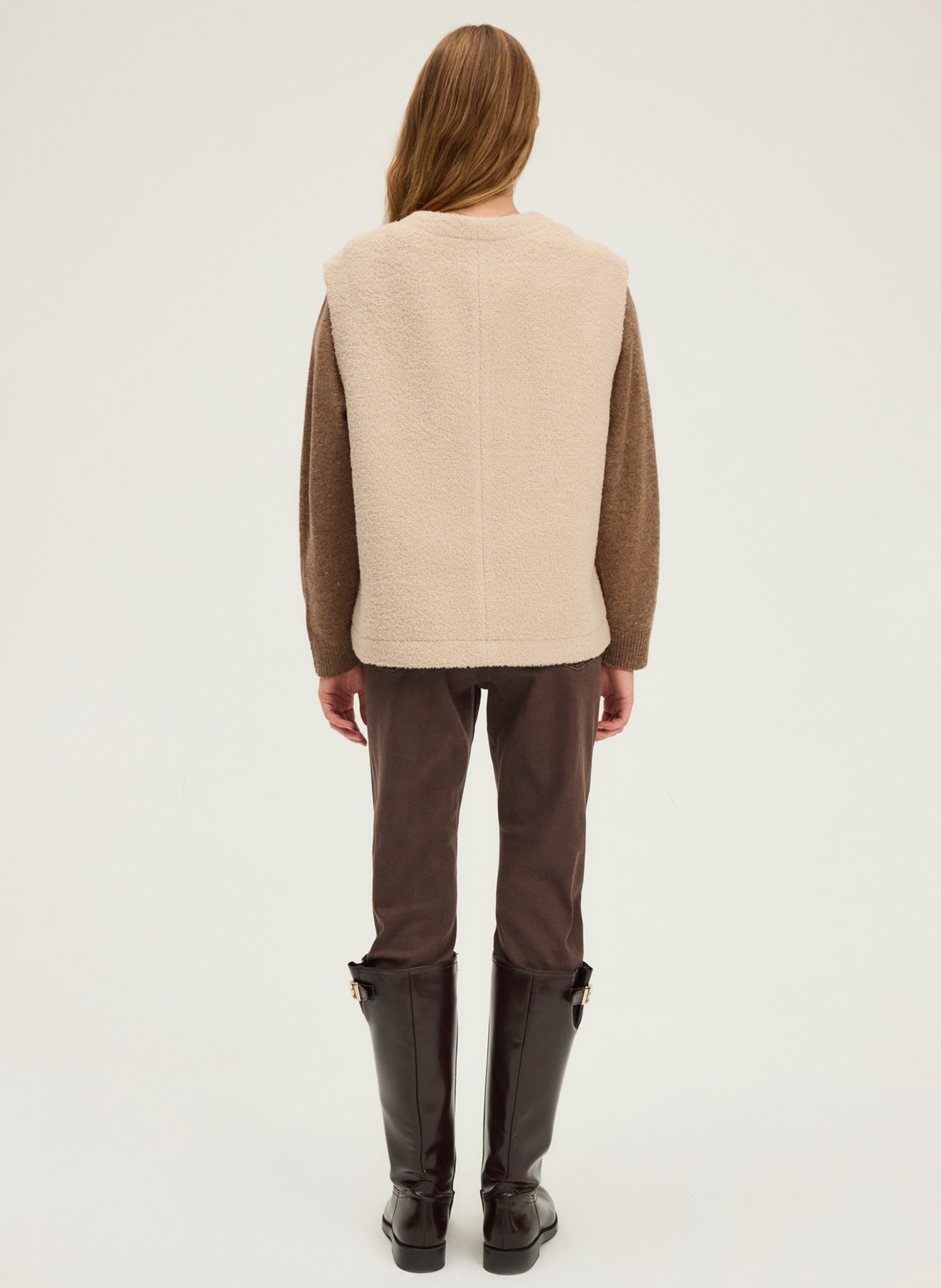 Round-neck mixed-knit cardigan PABLO Beige