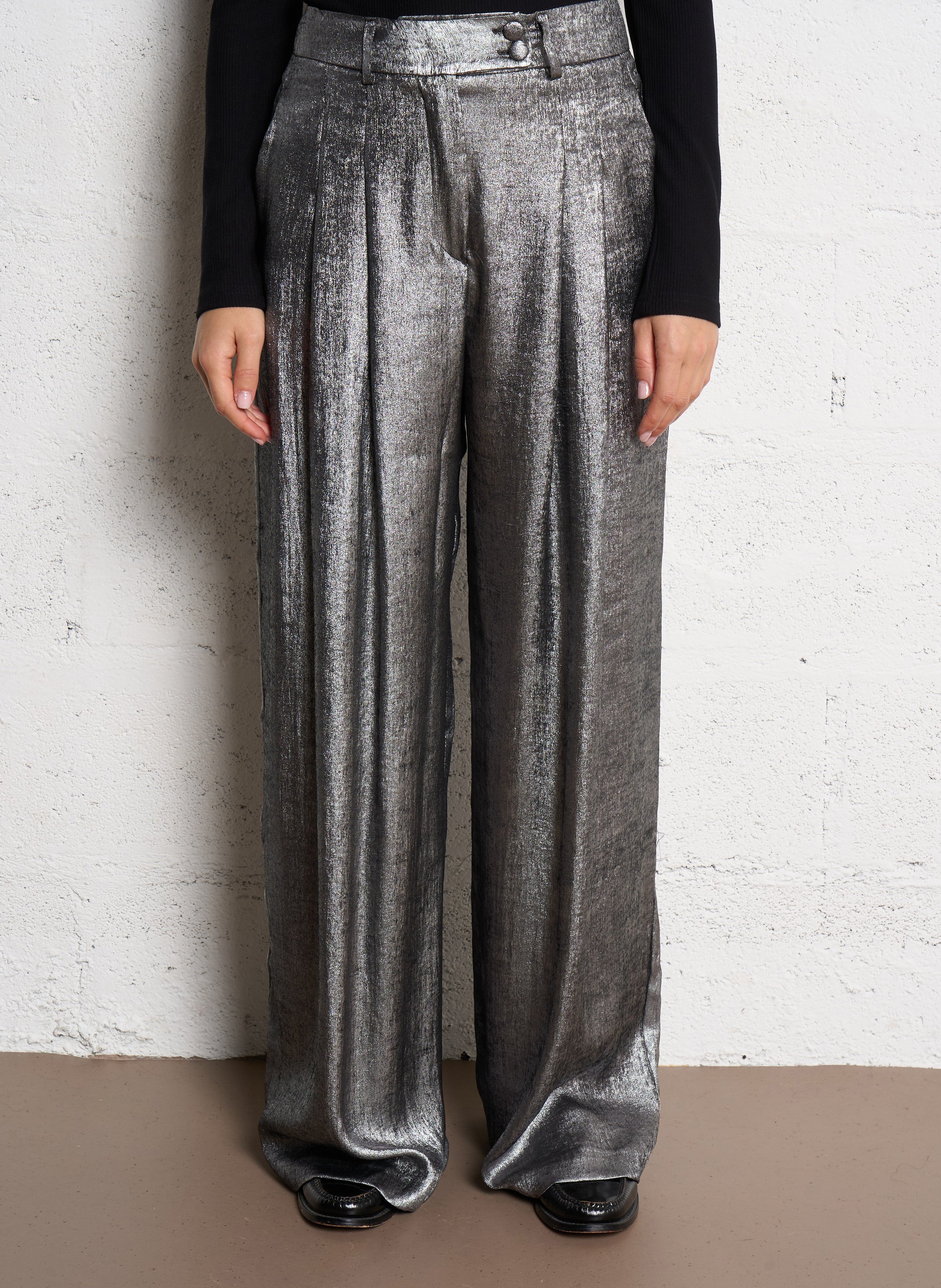 Glanzende, wijde broek THE NEW SOCIETY Zilver