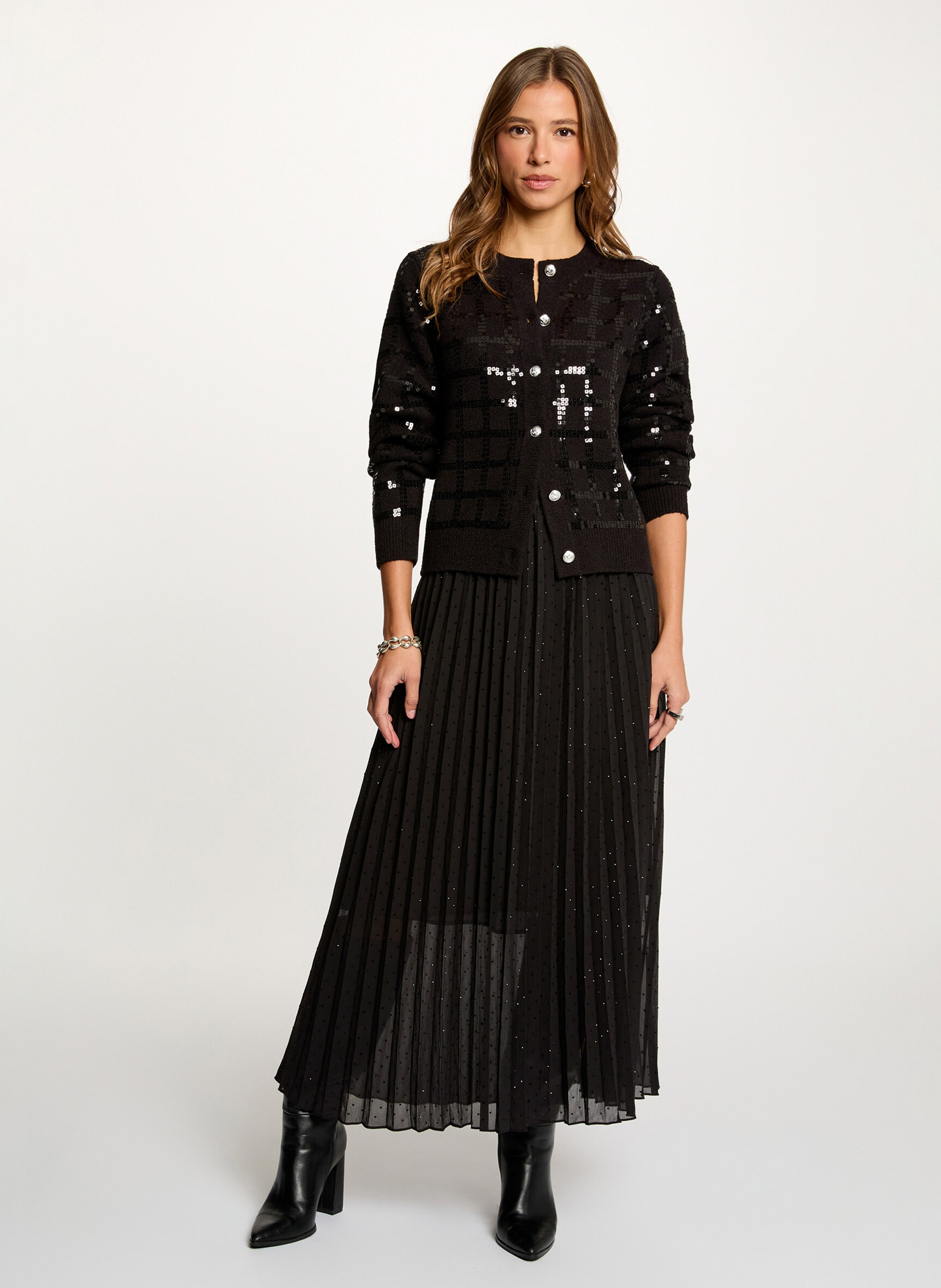 Taillierter Rundhals-Cardigan mit Pailletten MORGAN Schwarz