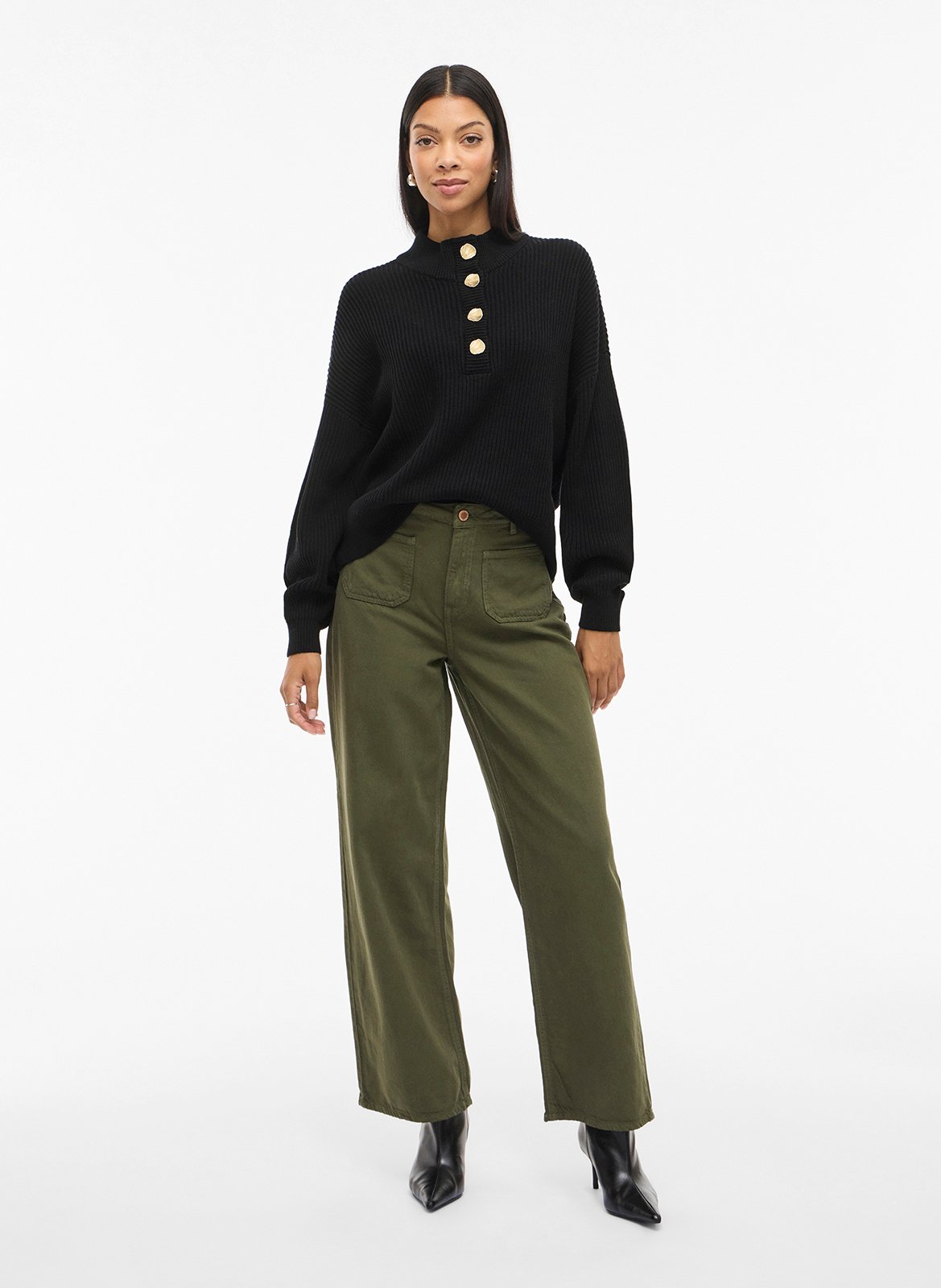 Pull col montant en coton bio VILA Noir