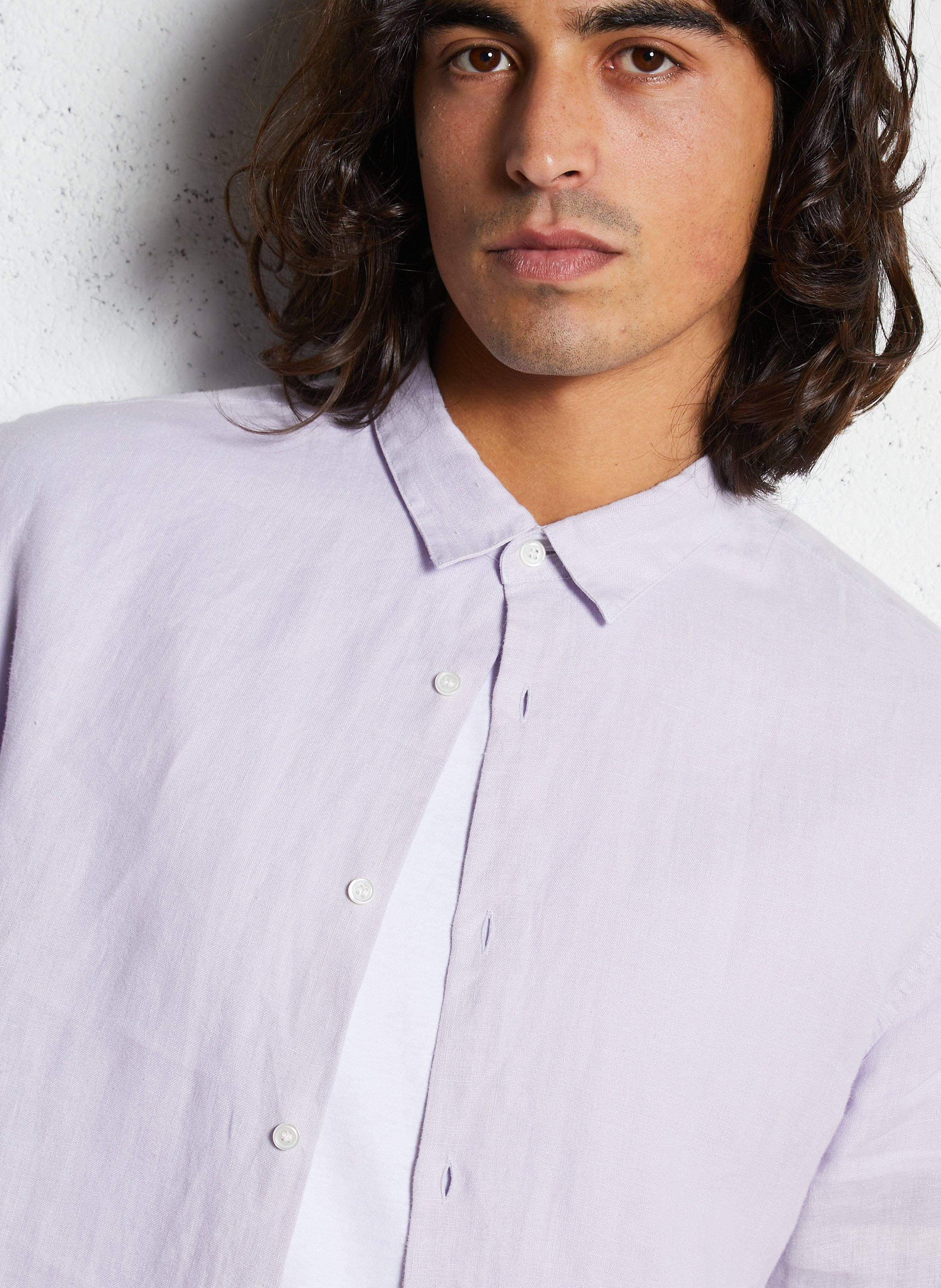 Slim-Fit Hemd mit Pariser Kragen aus Leinen IKKS Violett